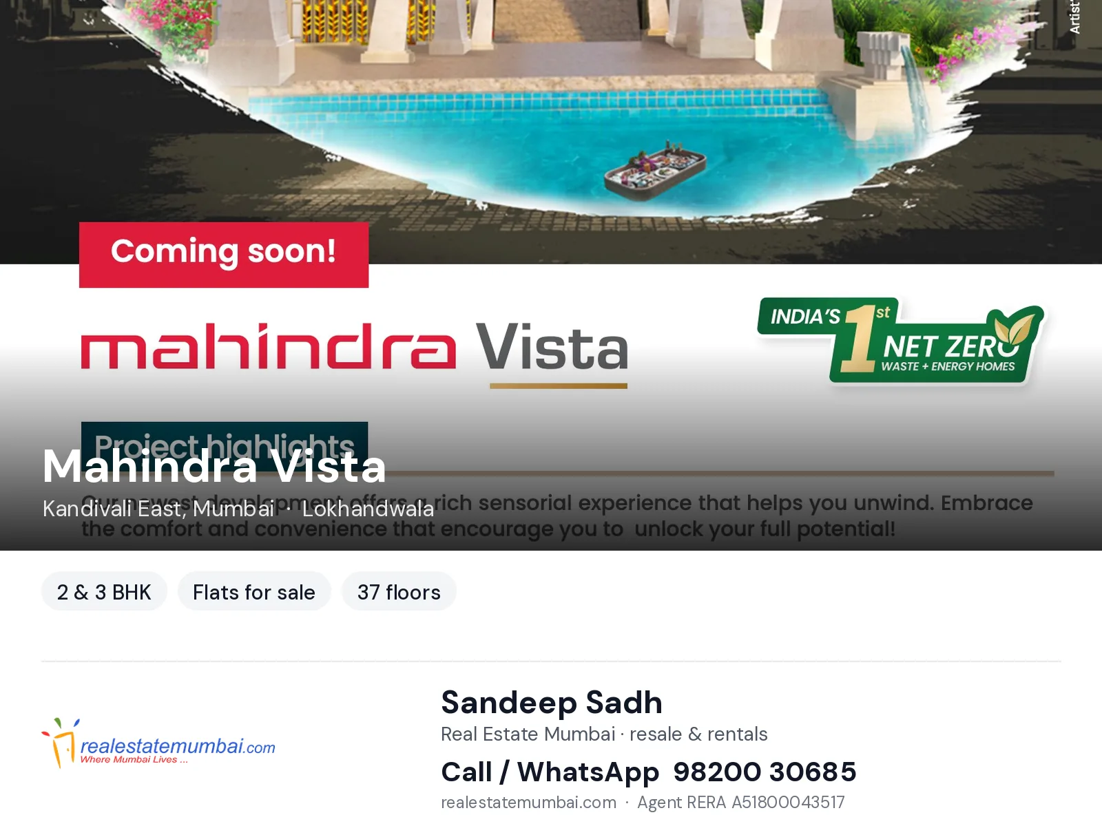 Mahindra Vista, Kandivali East, Mumbai — 2 & 3 BHK flats for sale | Real Estate Mumbai, Sandeep Sadh 98200 30685