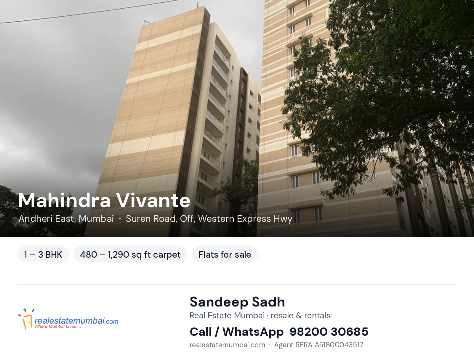 Mahindra Vivante, Andheri East, Mumbai — 1 – 3 BHK flats for sale | Real Estate Mumbai, Sandeep Sadh 98200 30685