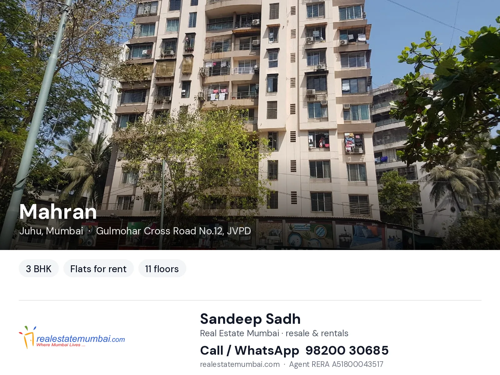 Mahran, Juhu, Mumbai — 3 BHK flats for rent | Real Estate Mumbai, Sandeep Sadh 98200 30685