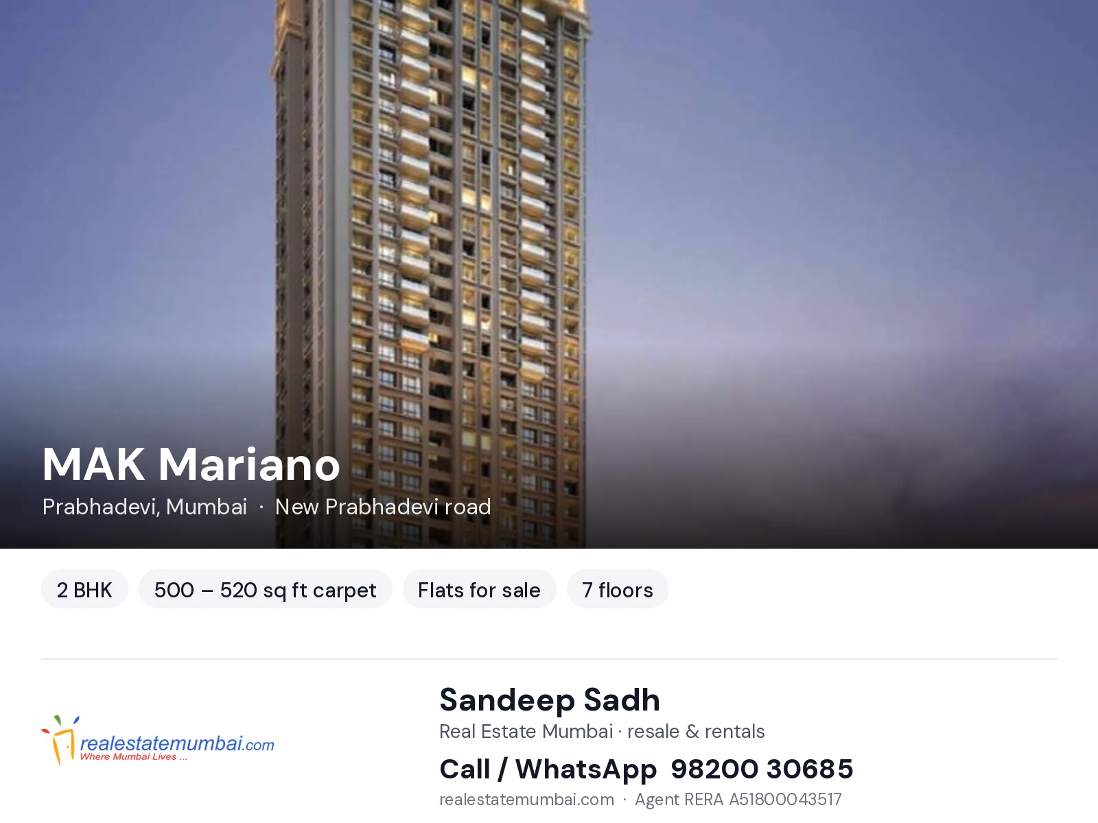MAK Mariano, Prabhadevi, Mumbai — 2 BHK flats for sale | Real Estate Mumbai, Sandeep Sadh 98200 30685