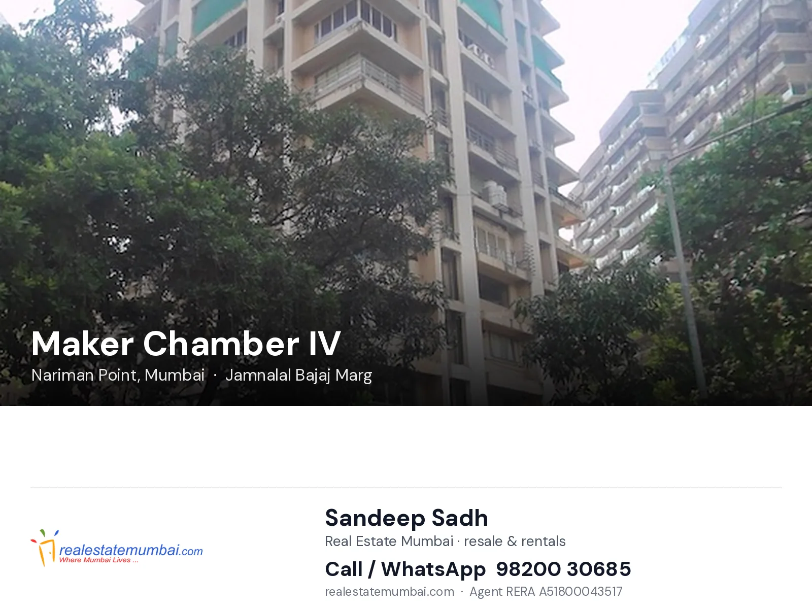 Maker Chamber IV, Nariman Point, Mumbai — flats | Real Estate Mumbai, Sandeep Sadh 98200 30685