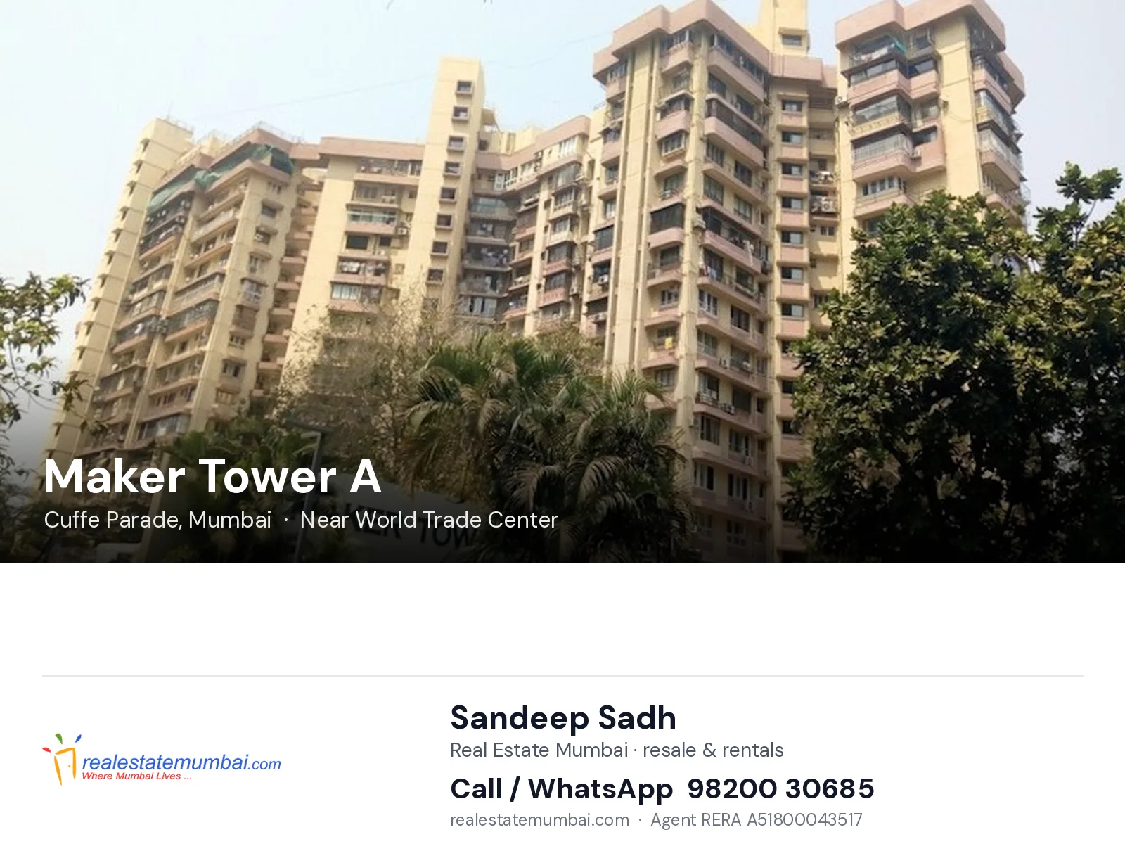 Maker Tower A, Cuffe Parade, Mumbai — flats | Real Estate Mumbai, Sandeep Sadh 98200 30685