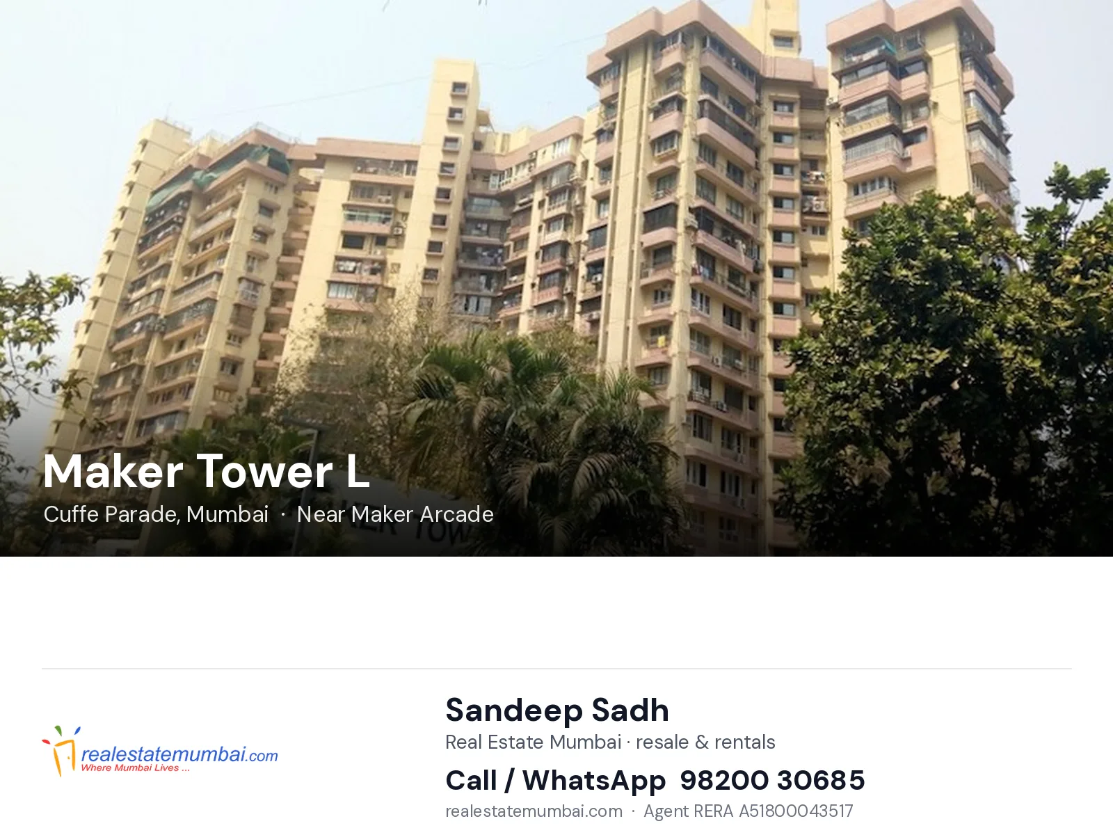 Maker Tower L, Cuffe Parade, Mumbai — flats | Real Estate Mumbai, Sandeep Sadh 98200 30685