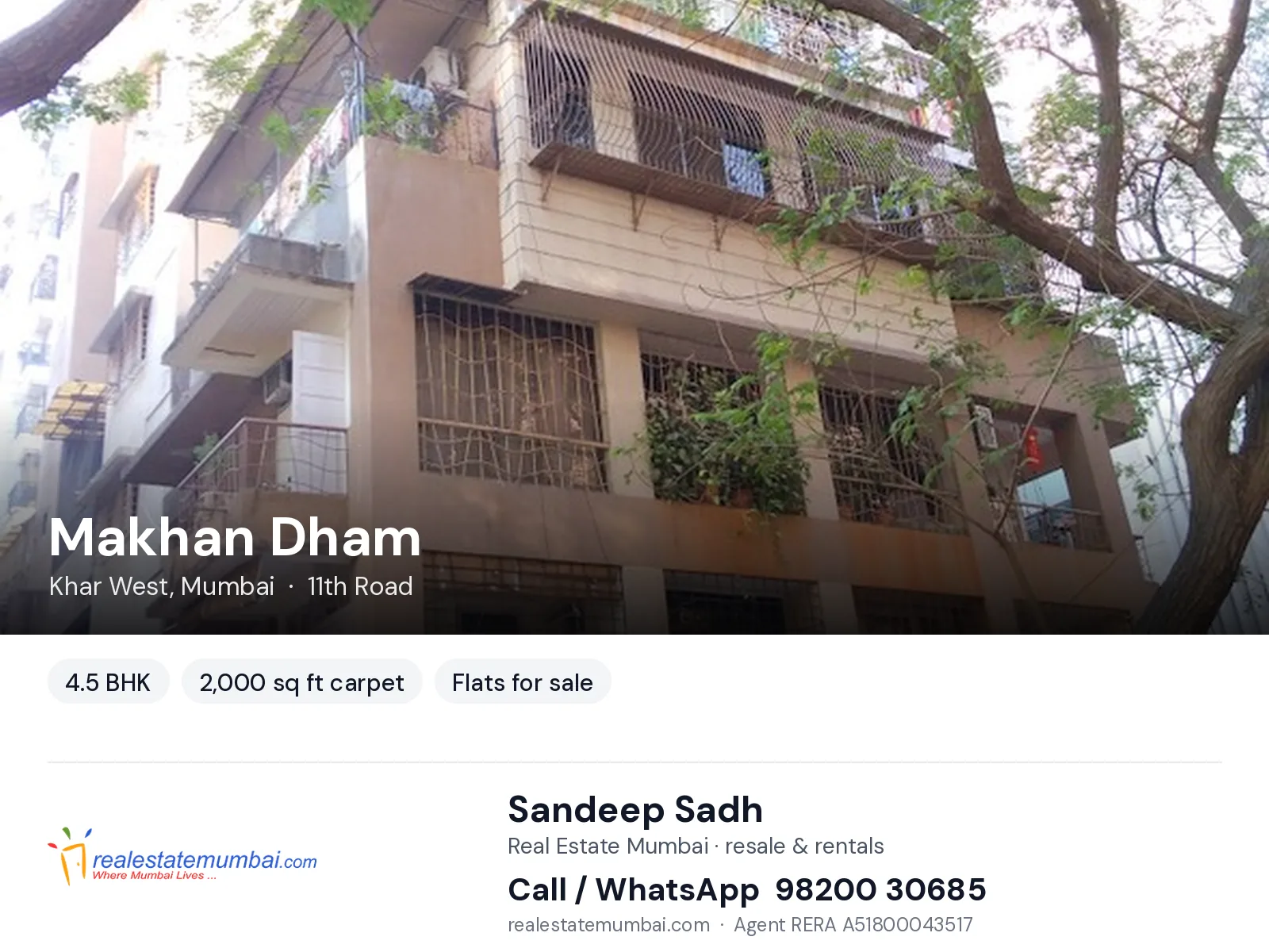 Makhan Dham, Khar West, Mumbai — 4.5 BHK flats for sale | Real Estate Mumbai, Sandeep Sadh 98200 30685