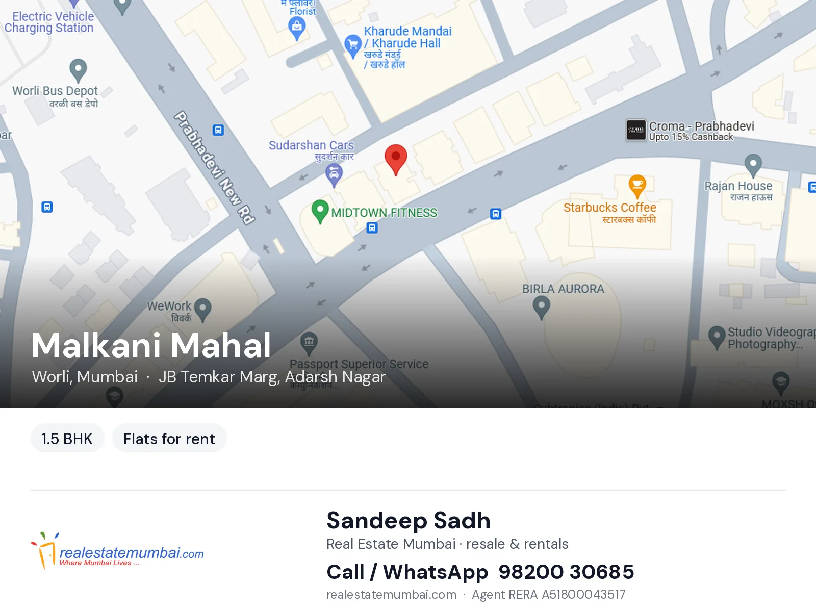 Malkani Mahal, Worli, Mumbai — 1.5 BHK flats for rent | Real Estate Mumbai, Sandeep Sadh 98200 30685