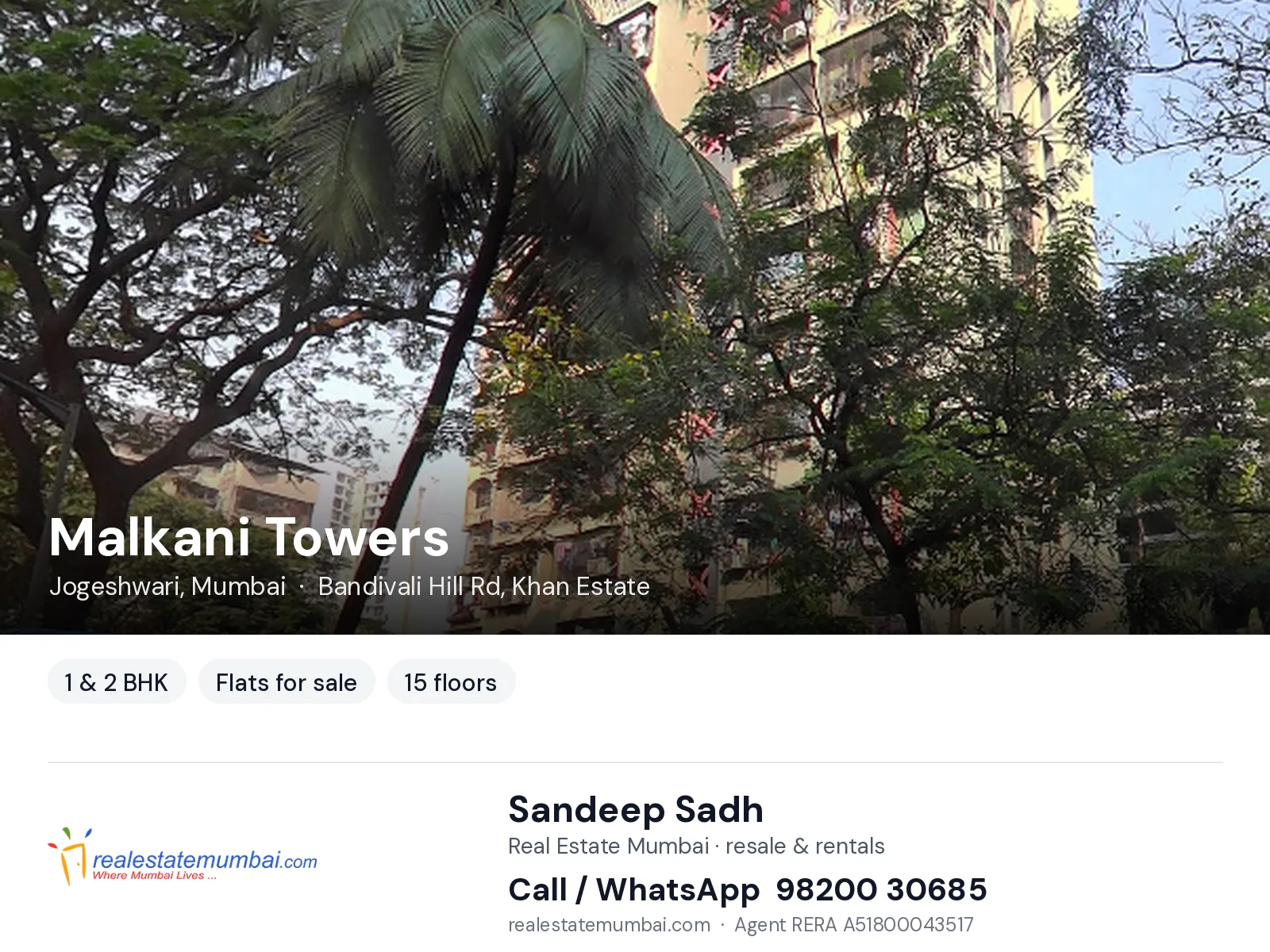 Malkani Towers, Jogeshwari, Mumbai — 1 & 2 BHK flats for sale | Real Estate Mumbai, Sandeep Sadh 98200 30685