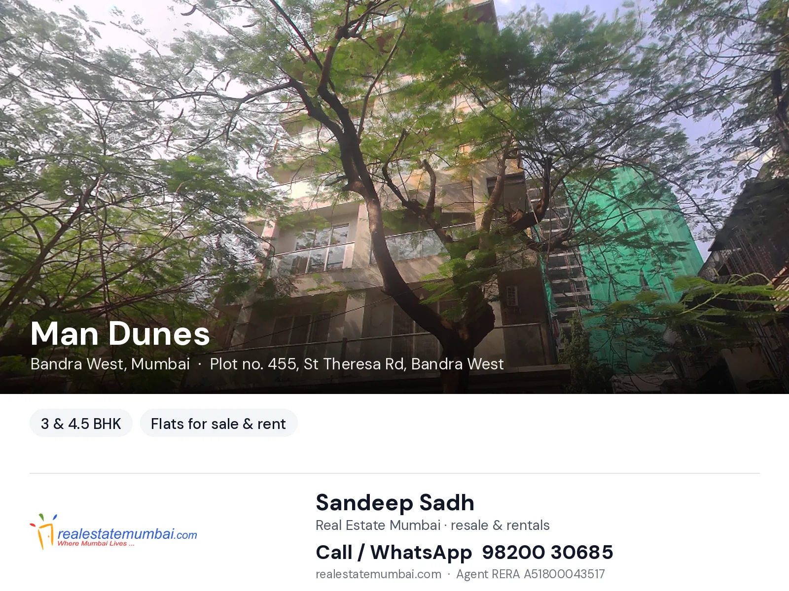 Man Dunes, Bandra West, Mumbai — 3 & 4.5 BHK flats for sale & rent | Real Estate Mumbai, Sandeep Sadh 98200 30685