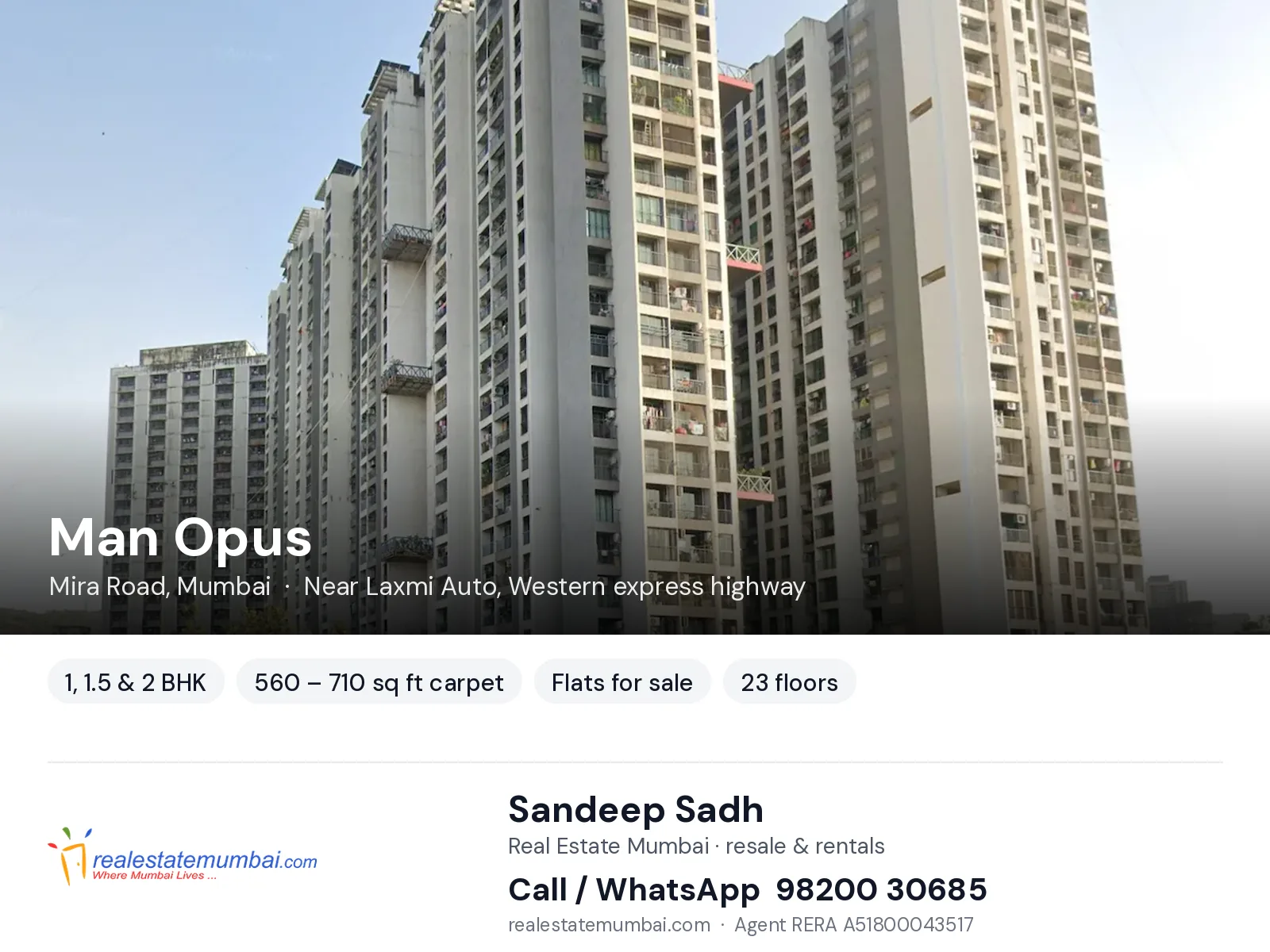 Man Opus, Mira Road, Mumbai — 1, 1.5 & 2 BHK flats for sale | Real Estate Mumbai, Sandeep Sadh 98200 30685