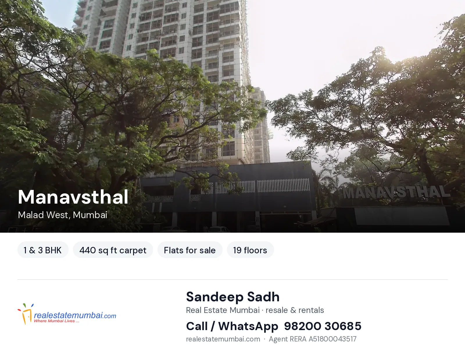 Manavsthal, Malad West, Mumbai — 1 & 3 BHK flats for sale | Real Estate Mumbai, Sandeep Sadh 98200 30685