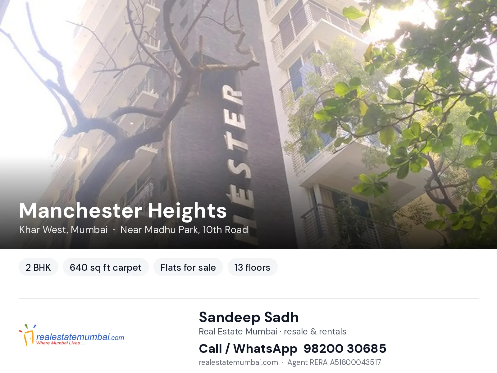 Manchester Heights, Khar West, Mumbai — 2 BHK flats for sale | Real Estate Mumbai, Sandeep Sadh 98200 30685