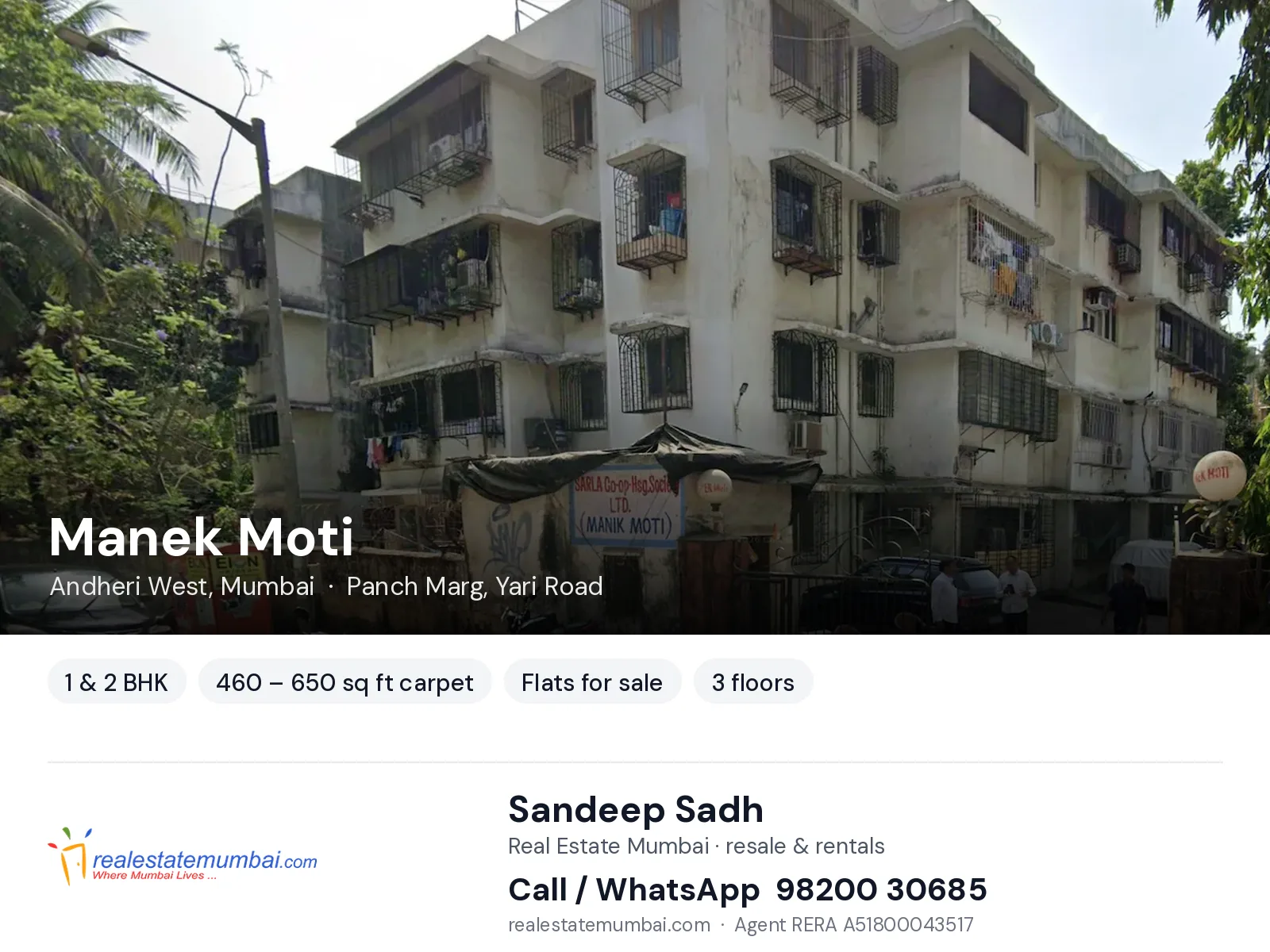 Manek Moti, Andheri West, Mumbai — 1 & 2 BHK flats for sale | Real Estate Mumbai, Sandeep Sadh 98200 30685
