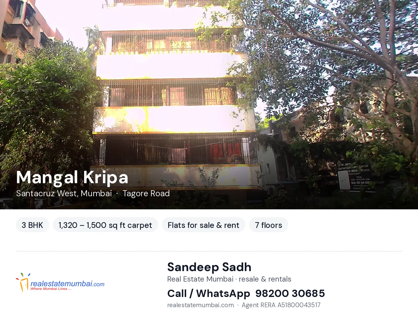Mangal Kripa, Santacruz West, Mumbai — 3 BHK flats for sale & rent | Real Estate Mumbai, Sandeep Sadh 98200 30685