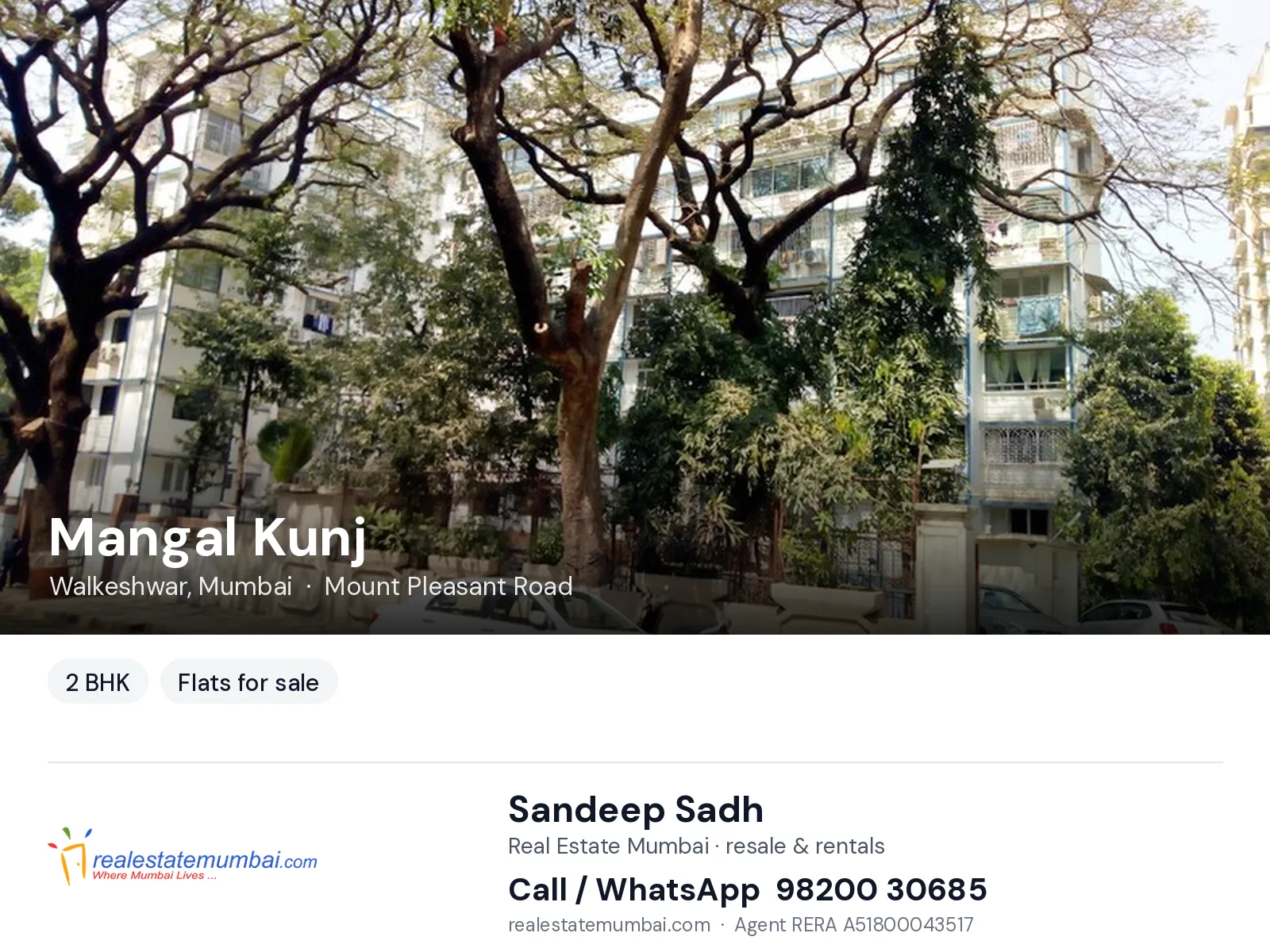 Mangal Kunj, Walkeshwar, Mumbai — 2 BHK flats for sale | Real Estate Mumbai, Sandeep Sadh 98200 30685