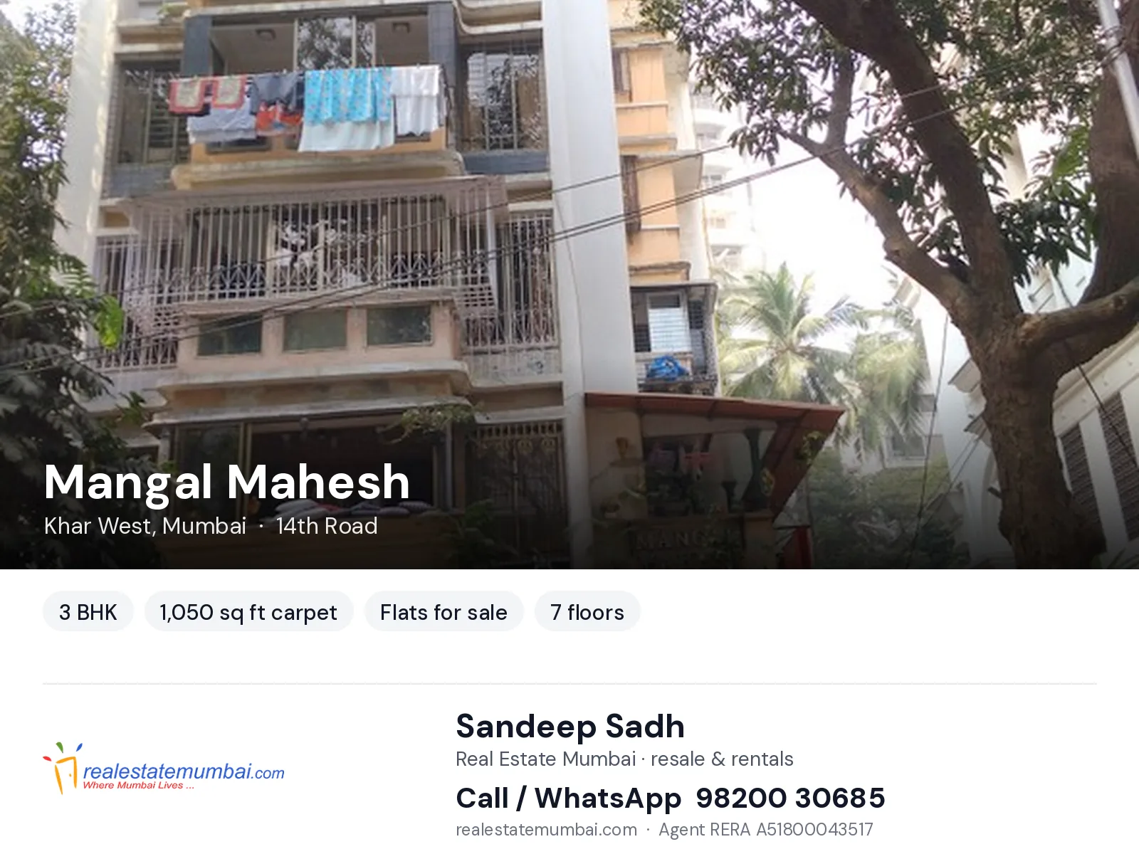 Mangal Mahesh, Khar West, Mumbai — 3 BHK flats for sale | Real Estate Mumbai, Sandeep Sadh 98200 30685
