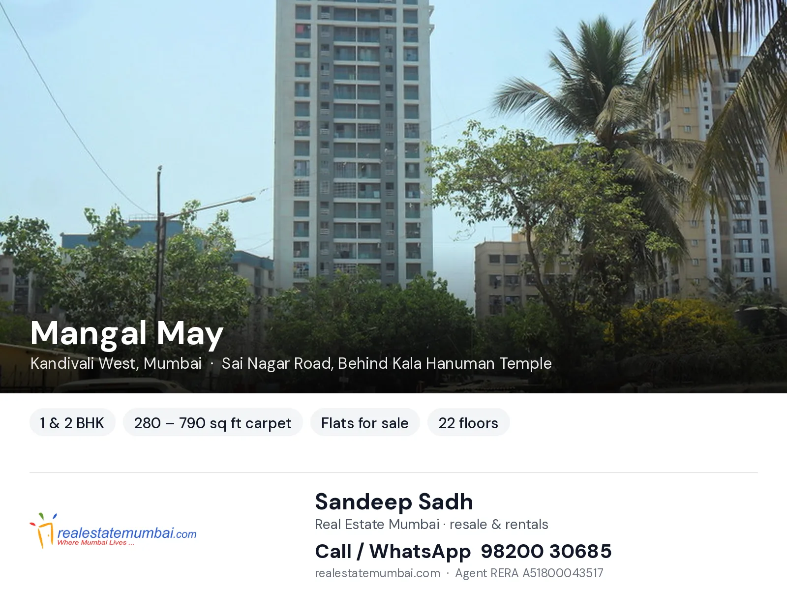 Mangal May, Kandivali West, Mumbai — 1 & 2 BHK flats for sale | Real Estate Mumbai, Sandeep Sadh 98200 30685