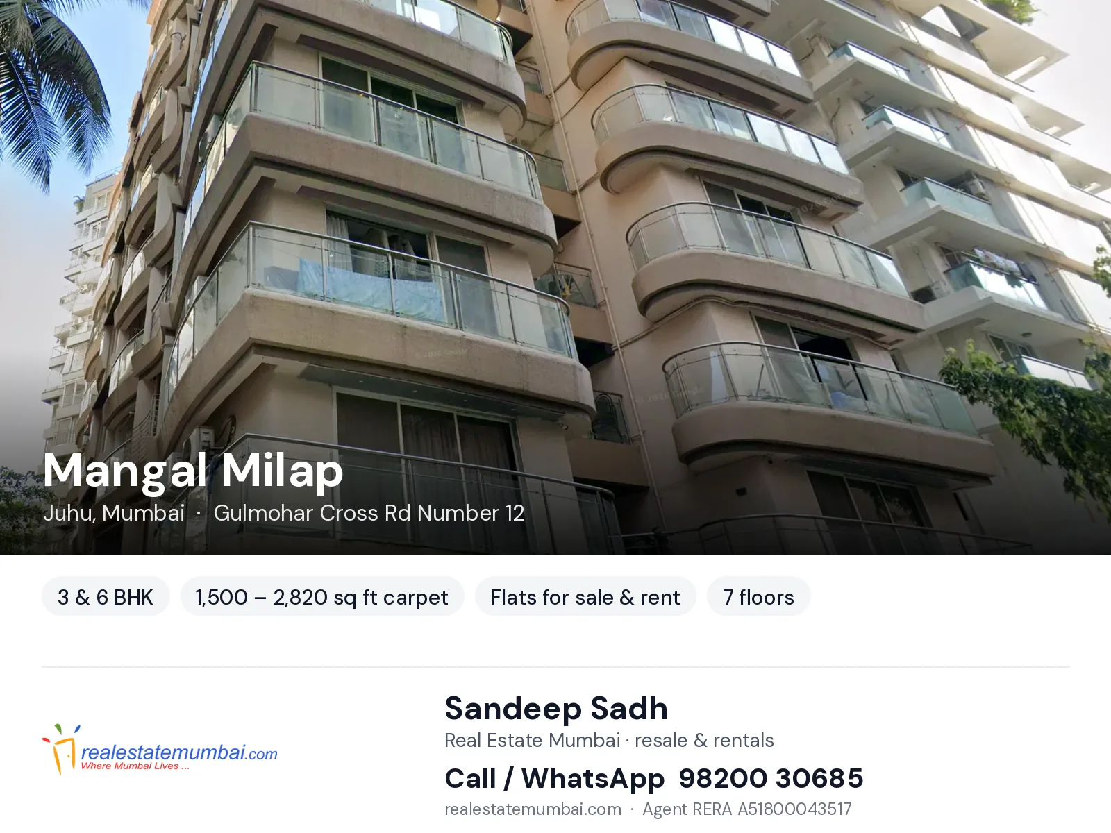 Mangal Milap, Juhu, Mumbai — 3 & 6 BHK flats for sale & rent | Real Estate Mumbai, Sandeep Sadh 98200 30685