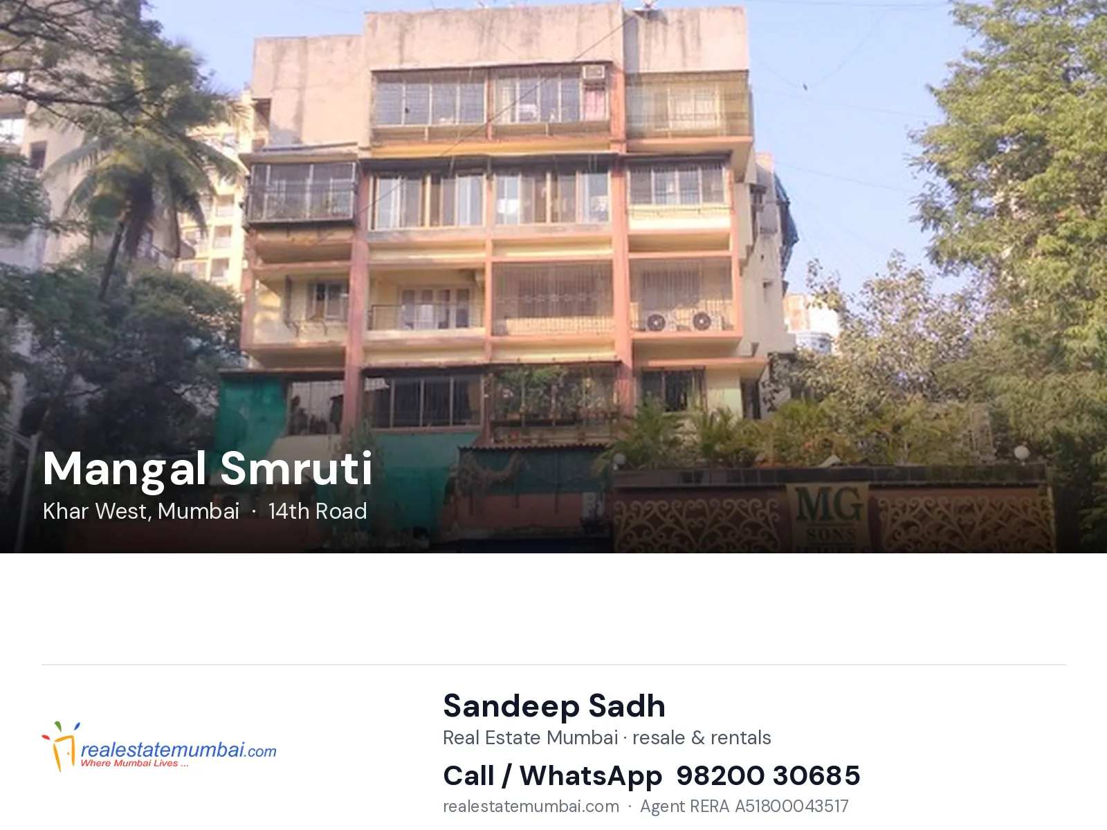 Mangal Smruti, Khar West, Mumbai — flats | Real Estate Mumbai, Sandeep Sadh 98200 30685
