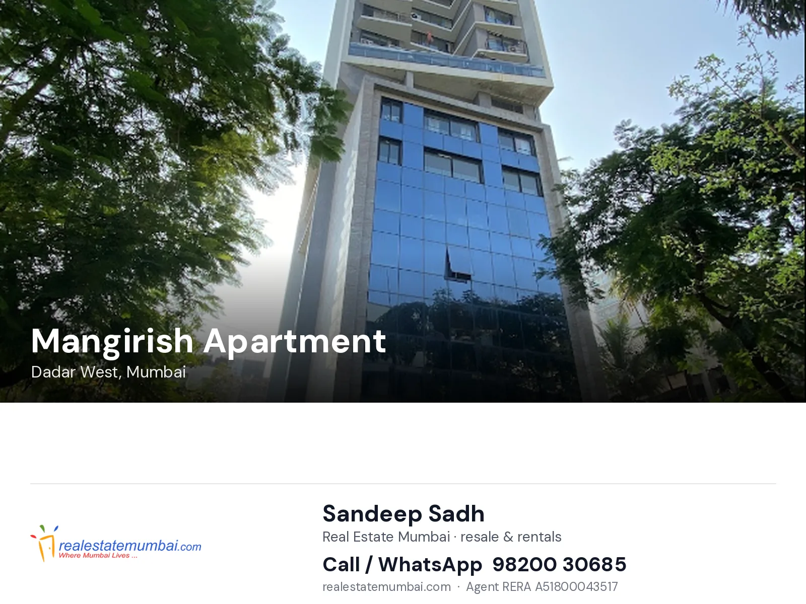 Mangirish Apartment, Dadar West, Mumbai — flats | Real Estate Mumbai, Sandeep Sadh 98200 30685