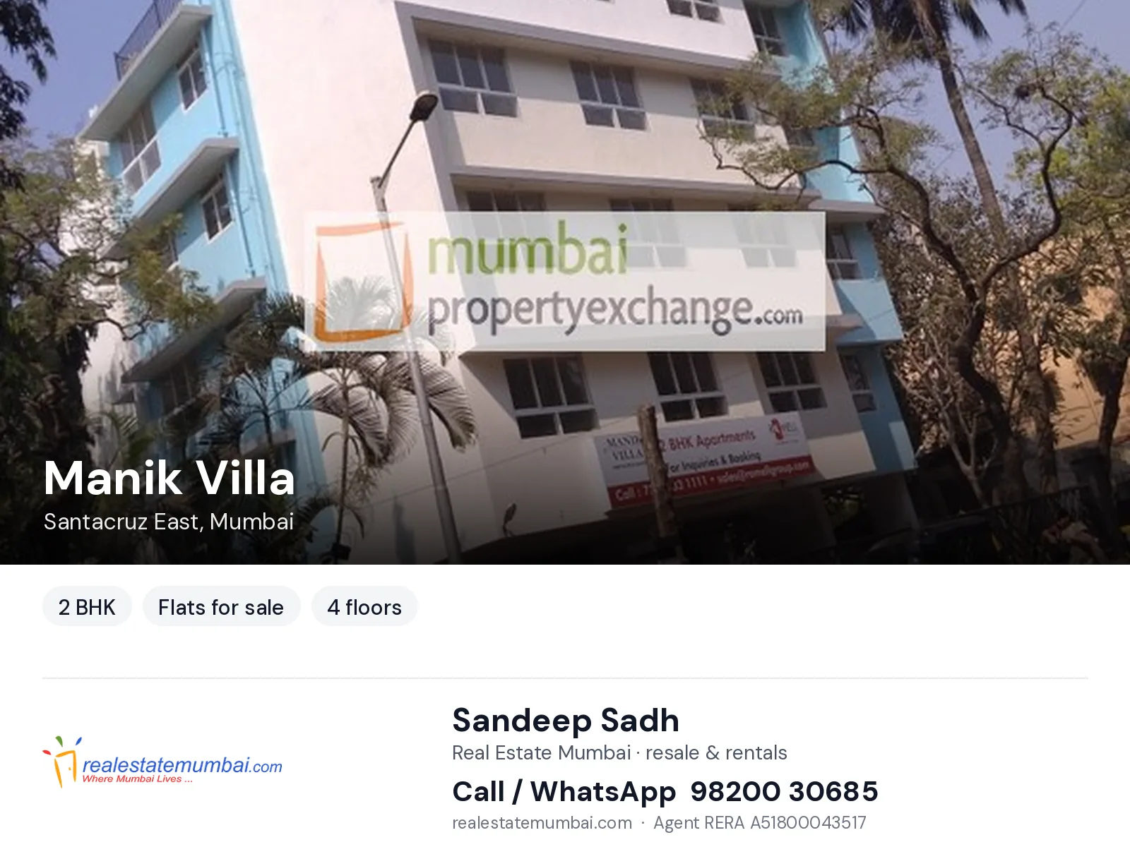 Manik Villa, Santacruz East, Mumbai — 2 BHK flats for sale | Real Estate Mumbai, Sandeep Sadh 98200 30685