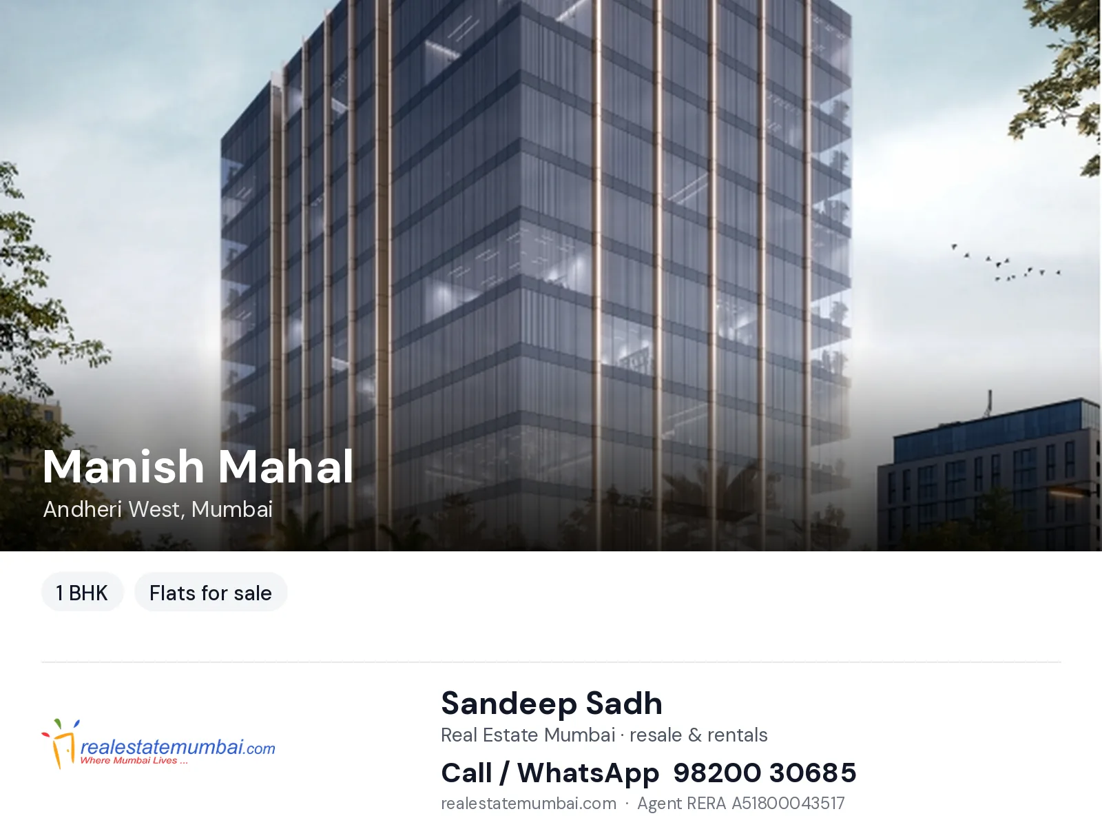 Manish Mahal, Andheri West, Mumbai — 1 BHK flats for sale | Real Estate Mumbai, Sandeep Sadh 98200 30685