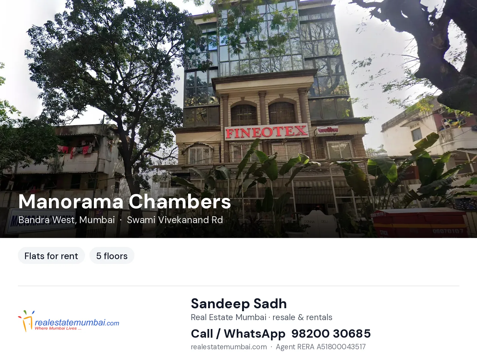 Manorama Chambers, Bandra West, Mumbai — flats for rent | Real Estate Mumbai, Sandeep Sadh 98200 30685