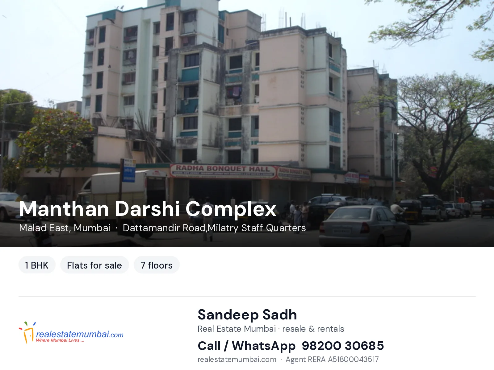 Manthan Darshi Complex, Malad East, Mumbai — 1 BHK flats for sale | Real Estate Mumbai, Sandeep Sadh 98200 30685