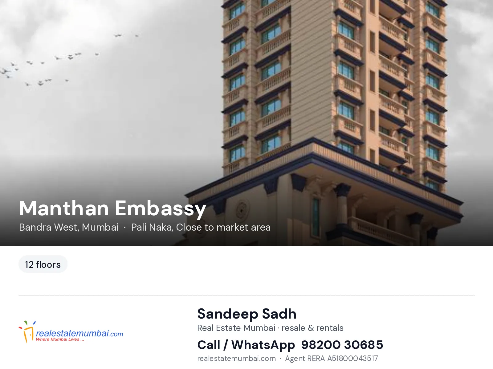 Manthan Embassy, Bandra West, Mumbai — flats | Real Estate Mumbai, Sandeep Sadh 98200 30685