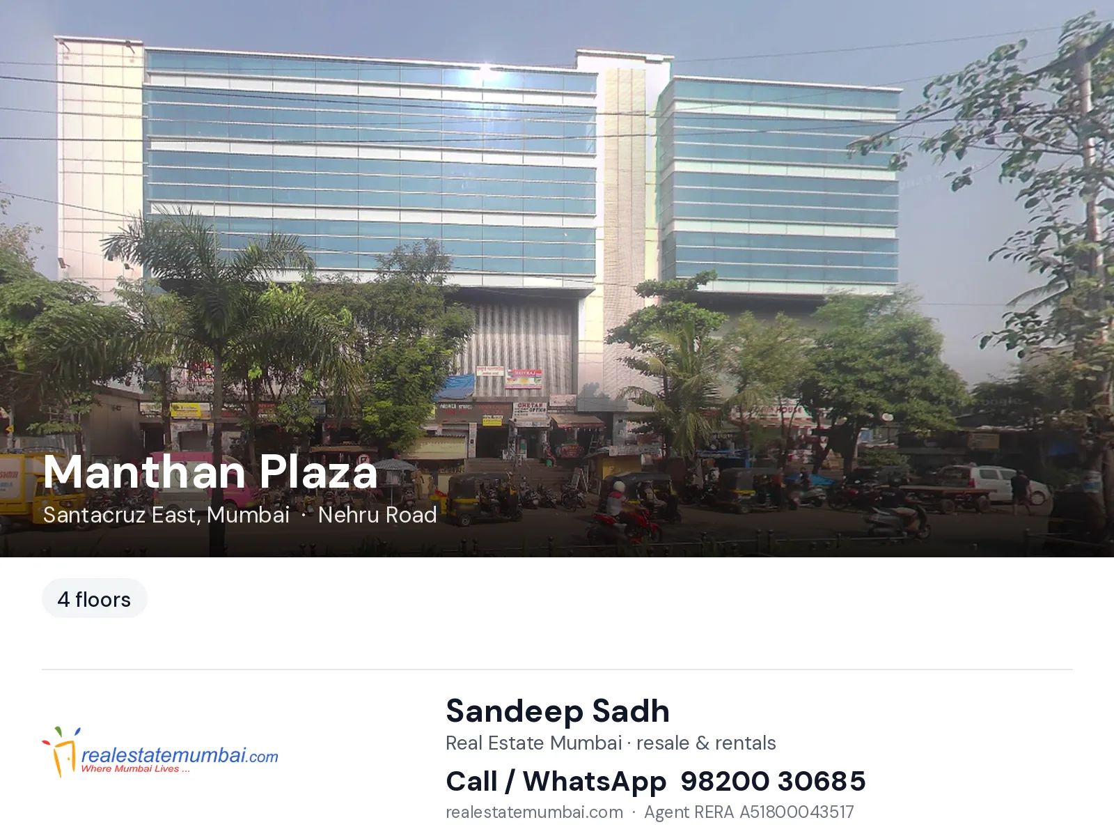 Manthan Plaza, Santacruz East, Mumbai — flats | Real Estate Mumbai, Sandeep Sadh 98200 30685