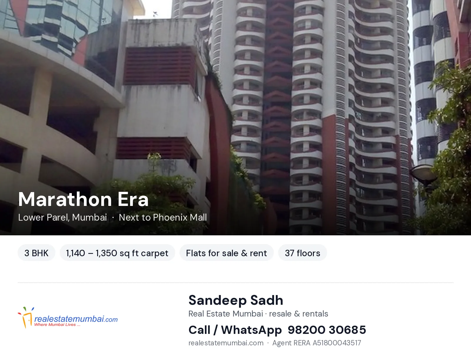 Marathon Era, Lower Parel, Mumbai — 3 BHK flats for sale & rent | Real Estate Mumbai, Sandeep Sadh 98200 30685
