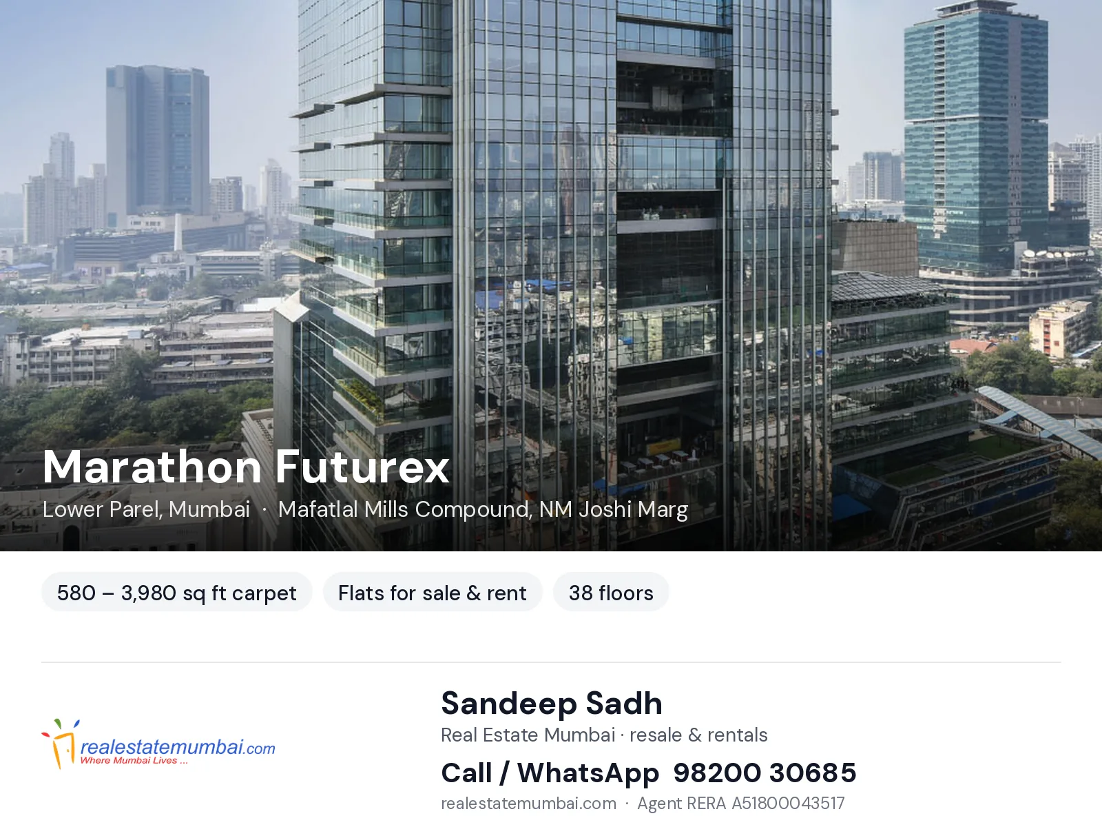 Marathon Futurex, Lower Parel, Mumbai — flats for sale & rent | Real Estate Mumbai, Sandeep Sadh 98200 30685