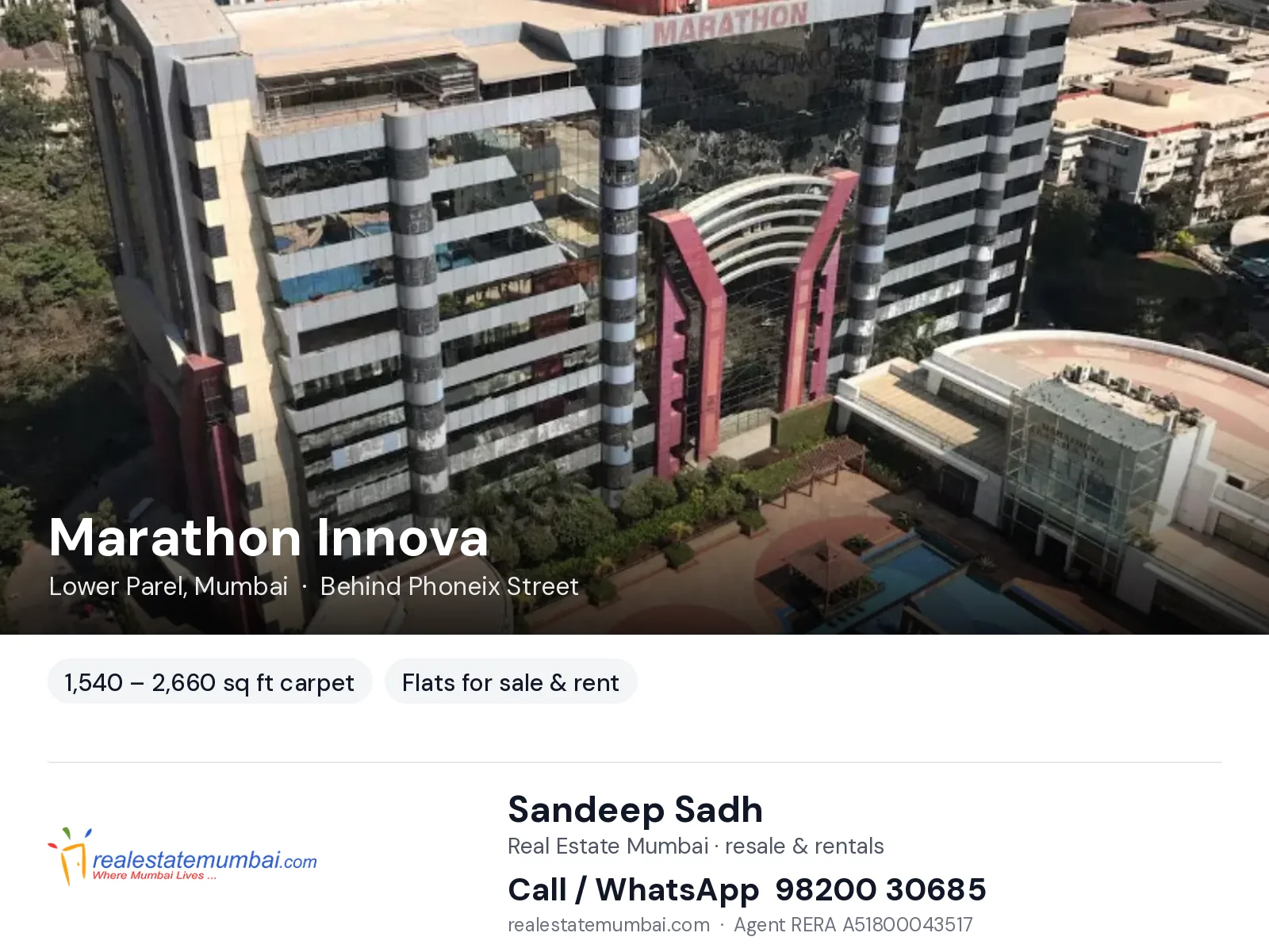 Marathon Innova, Lower Parel, Mumbai — flats for sale & rent | Real Estate Mumbai, Sandeep Sadh 98200 30685