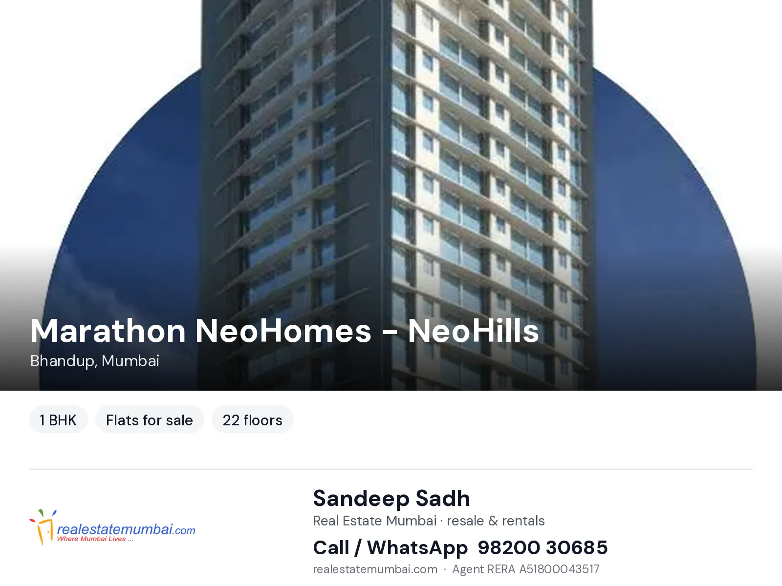 Marathon NeoHomes - NeoHills, Bhandup, Mumbai — 1 BHK flats for sale | Real Estate Mumbai, Sandeep Sadh 98200 30685