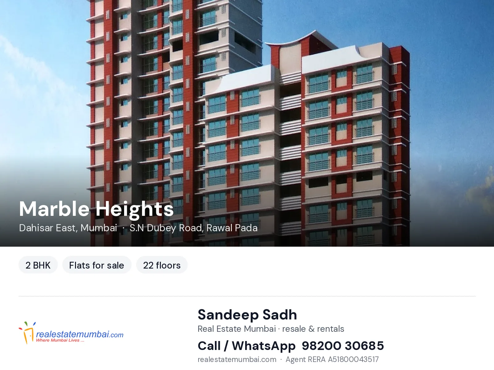 Marble Heights, Dahisar East, Mumbai — 2 BHK flats for sale | Real Estate Mumbai, Sandeep Sadh 98200 30685