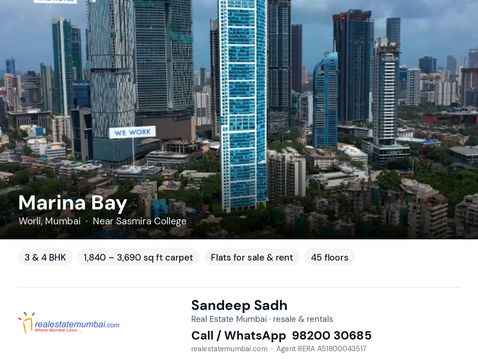 Marina Bay, Worli, Mumbai — 3 & 4 BHK flats for sale & rent | Real Estate Mumbai, Sandeep Sadh 98200 30685