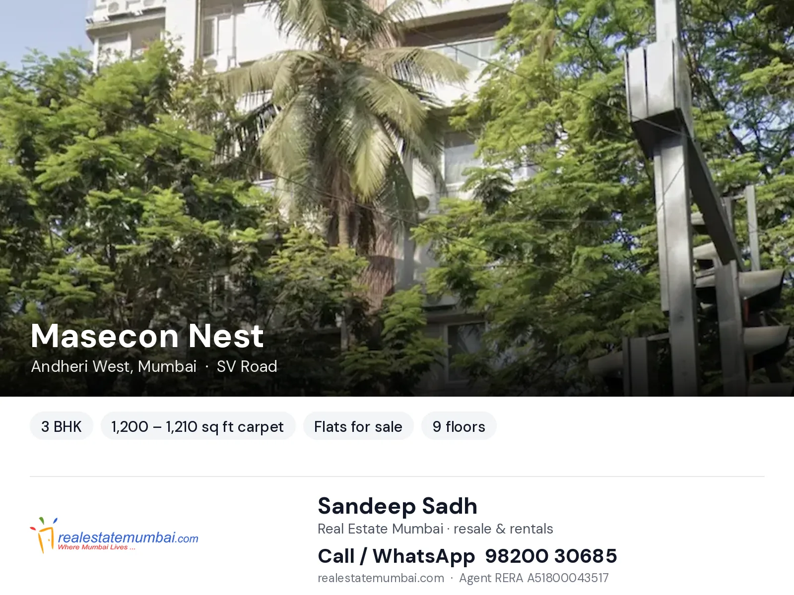 Masecon Nest, Andheri West, Mumbai — 3 BHK flats for sale | Real Estate Mumbai, Sandeep Sadh 98200 30685