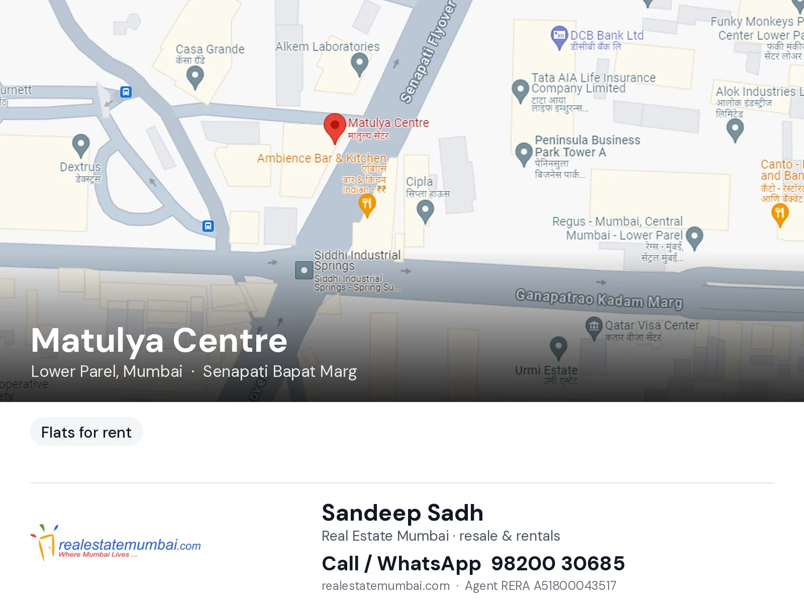 Matulya Centre, Lower Parel, Mumbai — flats for rent | Real Estate Mumbai, Sandeep Sadh 98200 30685