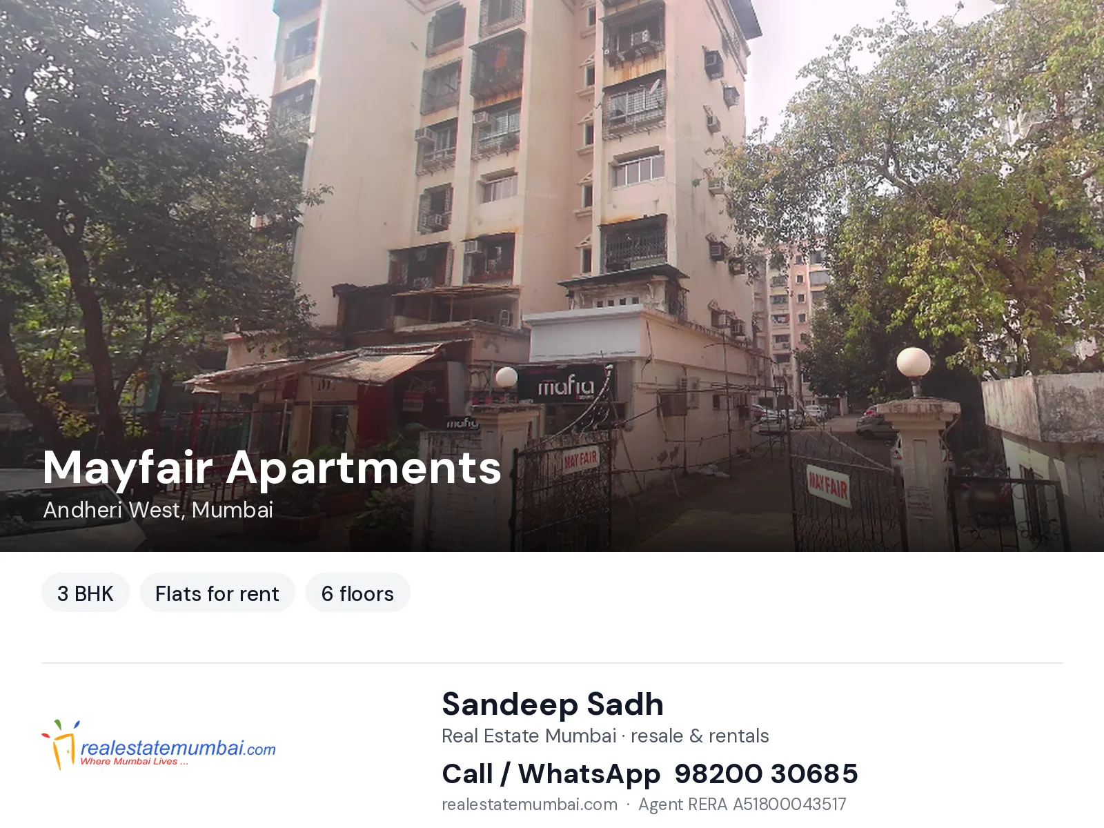Mayfair Apartments, Andheri West, Mumbai — 3 BHK flats for rent | Real Estate Mumbai, Sandeep Sadh 98200 30685