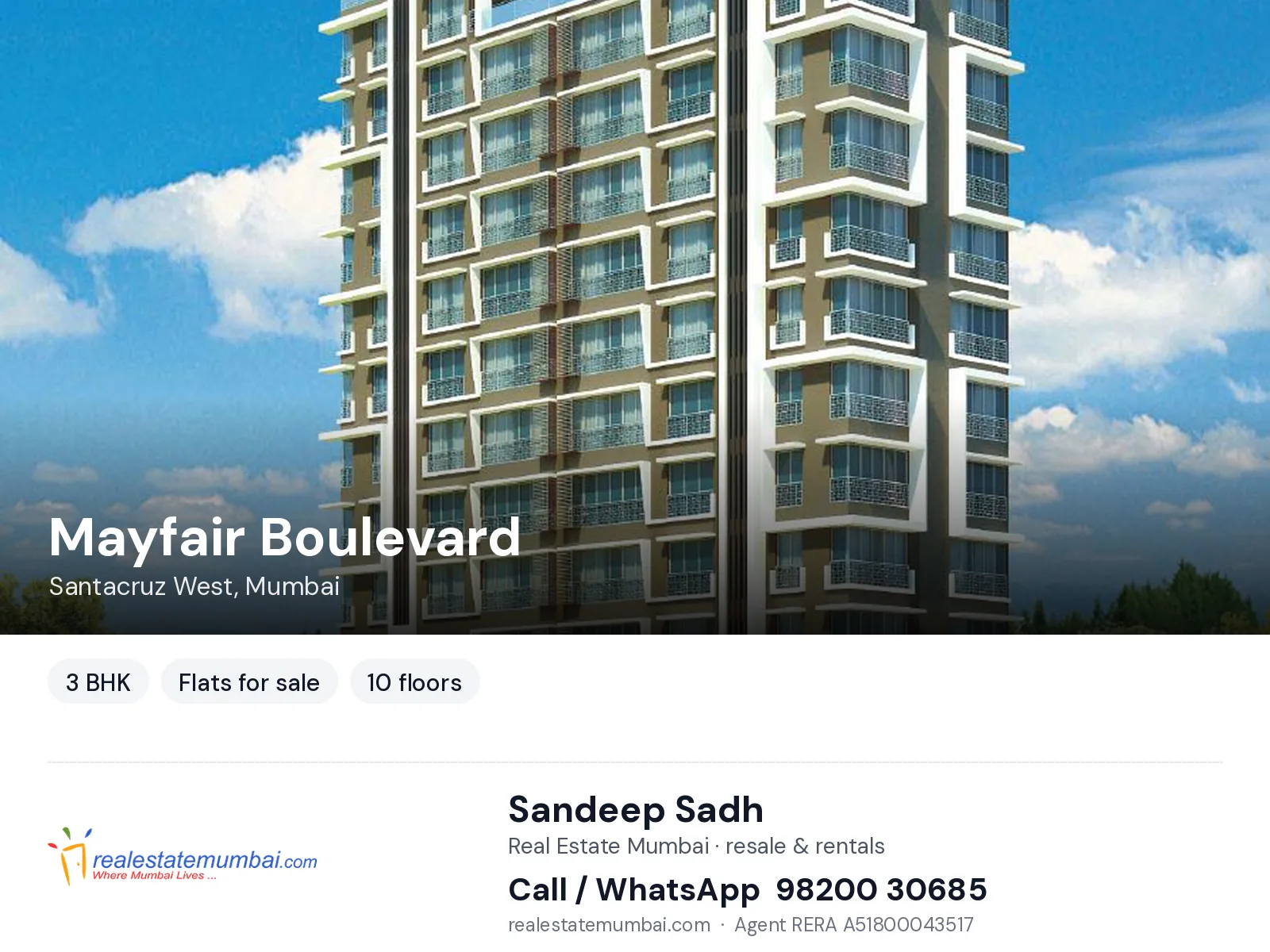 Mayfair Boulevard, Santacruz West, Mumbai — 3 BHK flats for sale | Real Estate Mumbai, Sandeep Sadh 98200 30685