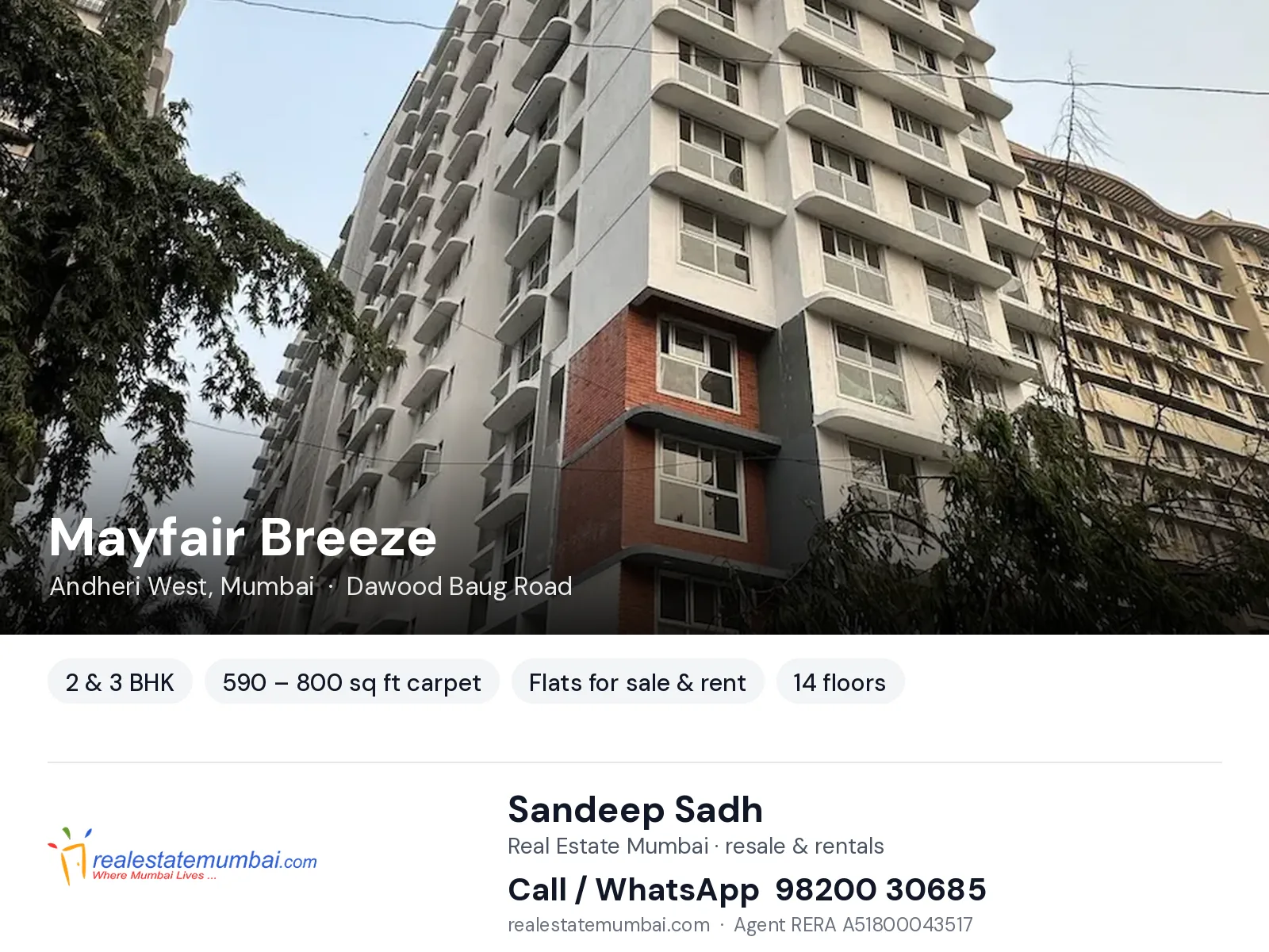 Mayfair Breeze, Andheri West, Mumbai — 2 & 3 BHK flats for sale & rent | Real Estate Mumbai, Sandeep Sadh 98200 30685