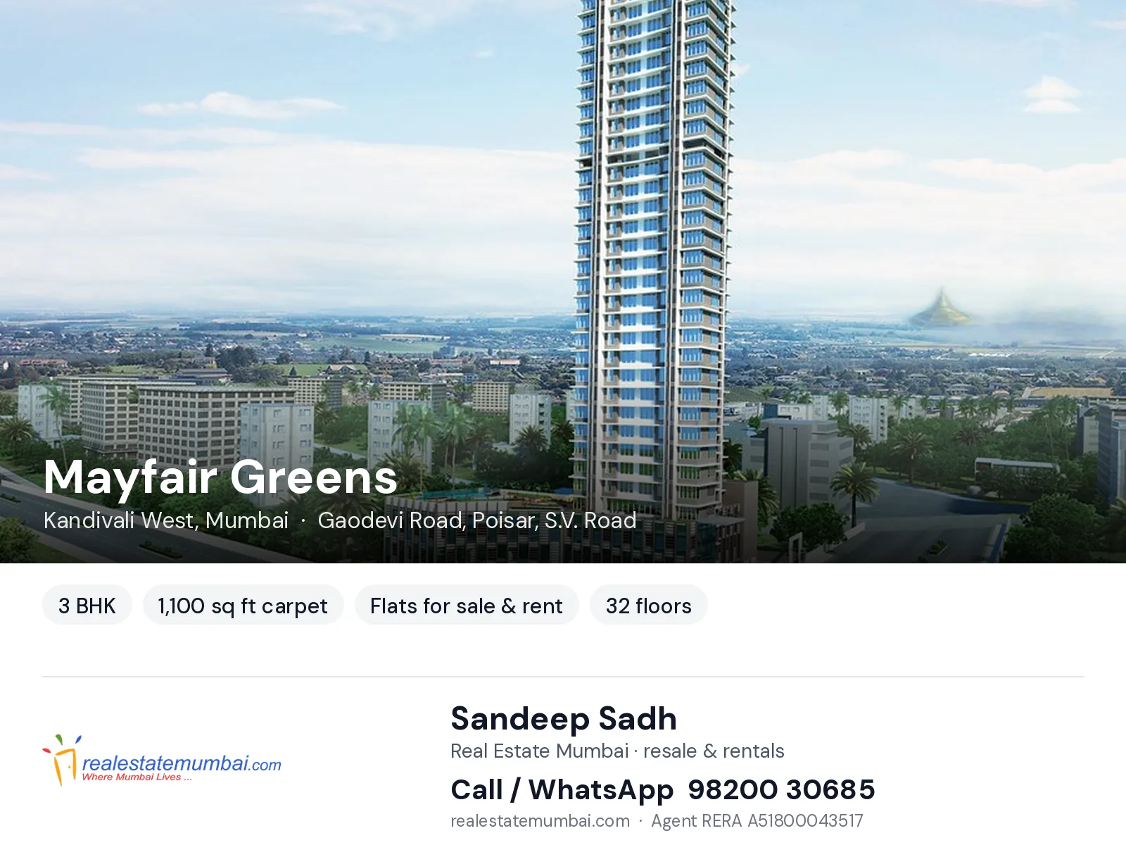 Mayfair Greens, Kandivali West, Mumbai — 3 BHK flats for sale & rent | Real Estate Mumbai, Sandeep Sadh 98200 30685