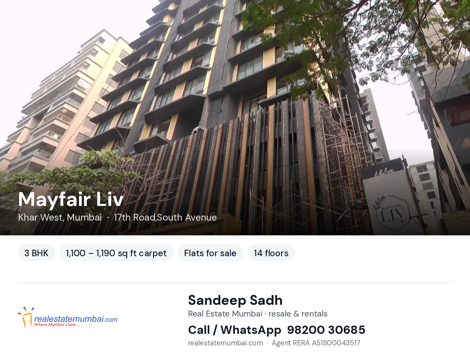 Mayfair Liv, Khar West, Mumbai — 3 BHK flats for sale | Real Estate Mumbai, Sandeep Sadh 98200 30685