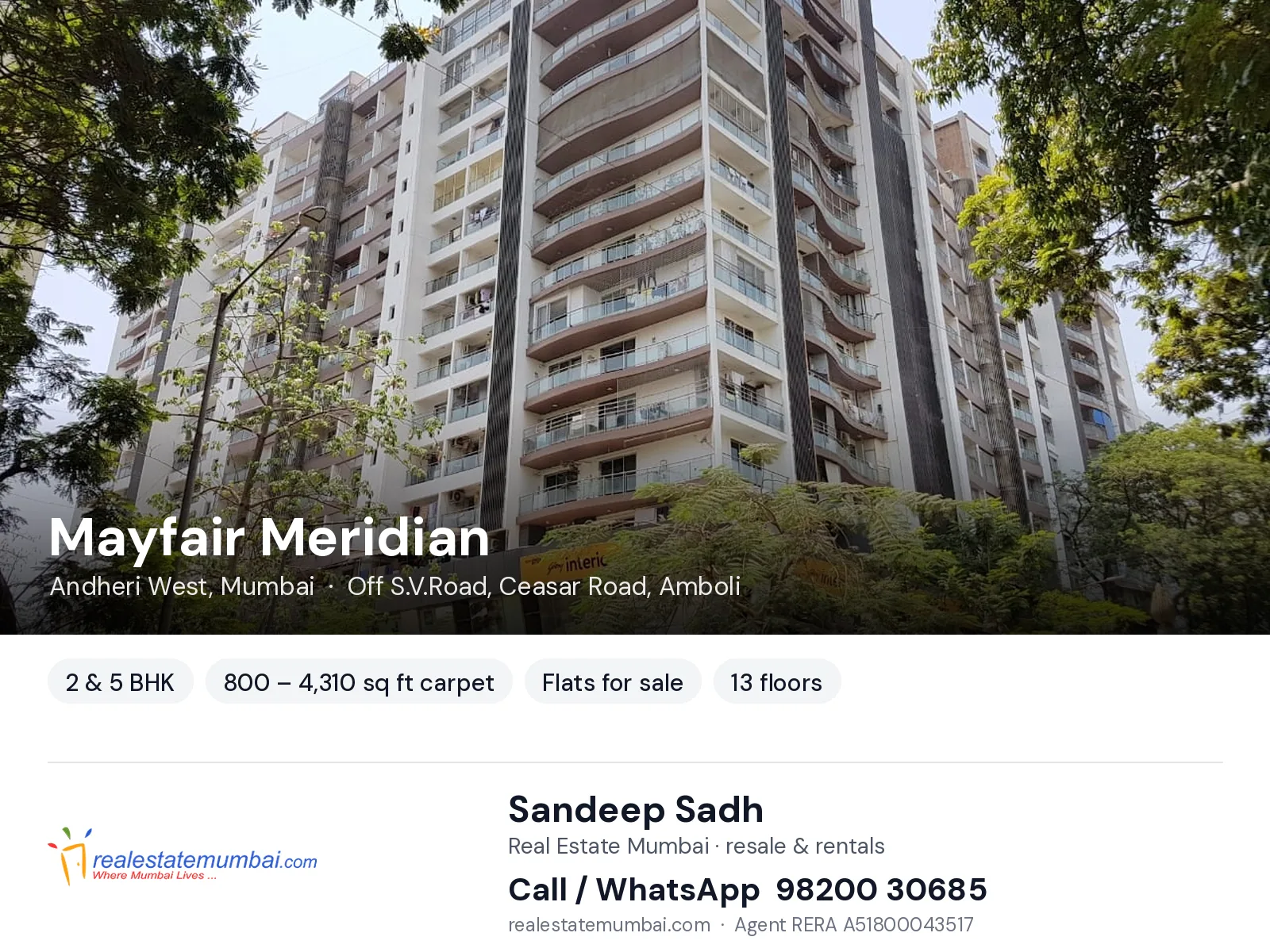 Mayfair Meridian, Andheri West, Mumbai — 2 & 5 BHK flats for sale | Real Estate Mumbai, Sandeep Sadh 98200 30685