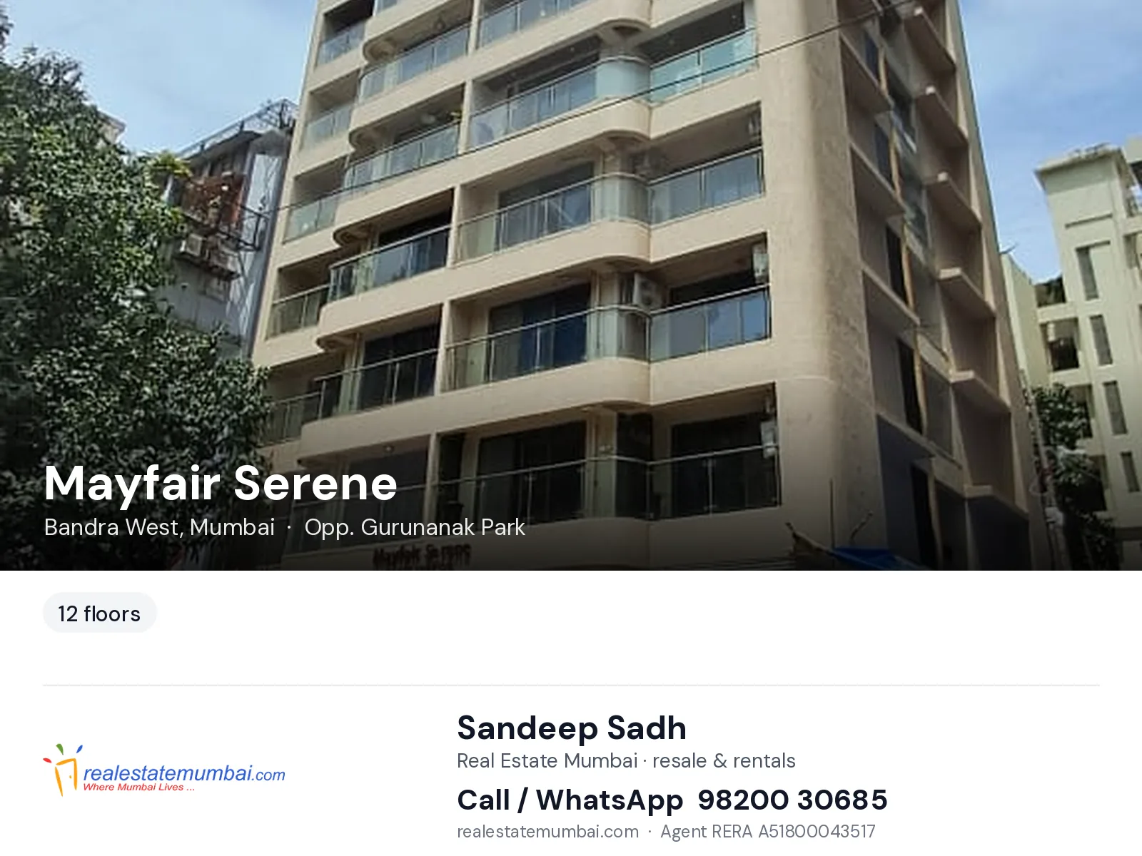 Mayfair Serene, Bandra West, Mumbai — flats | Real Estate Mumbai, Sandeep Sadh 98200 30685