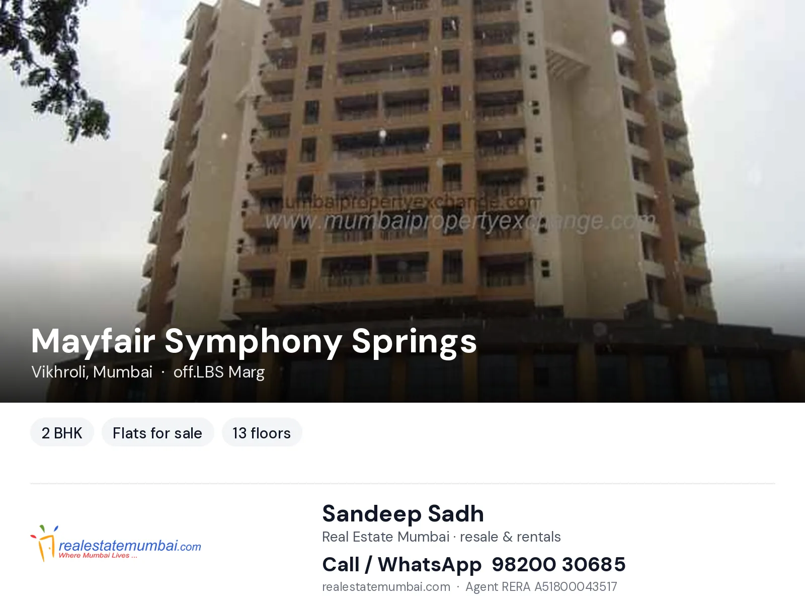 Mayfair Symphony Springs, Vikhroli, Mumbai — 2 BHK flats for sale | Real Estate Mumbai, Sandeep Sadh 98200 30685