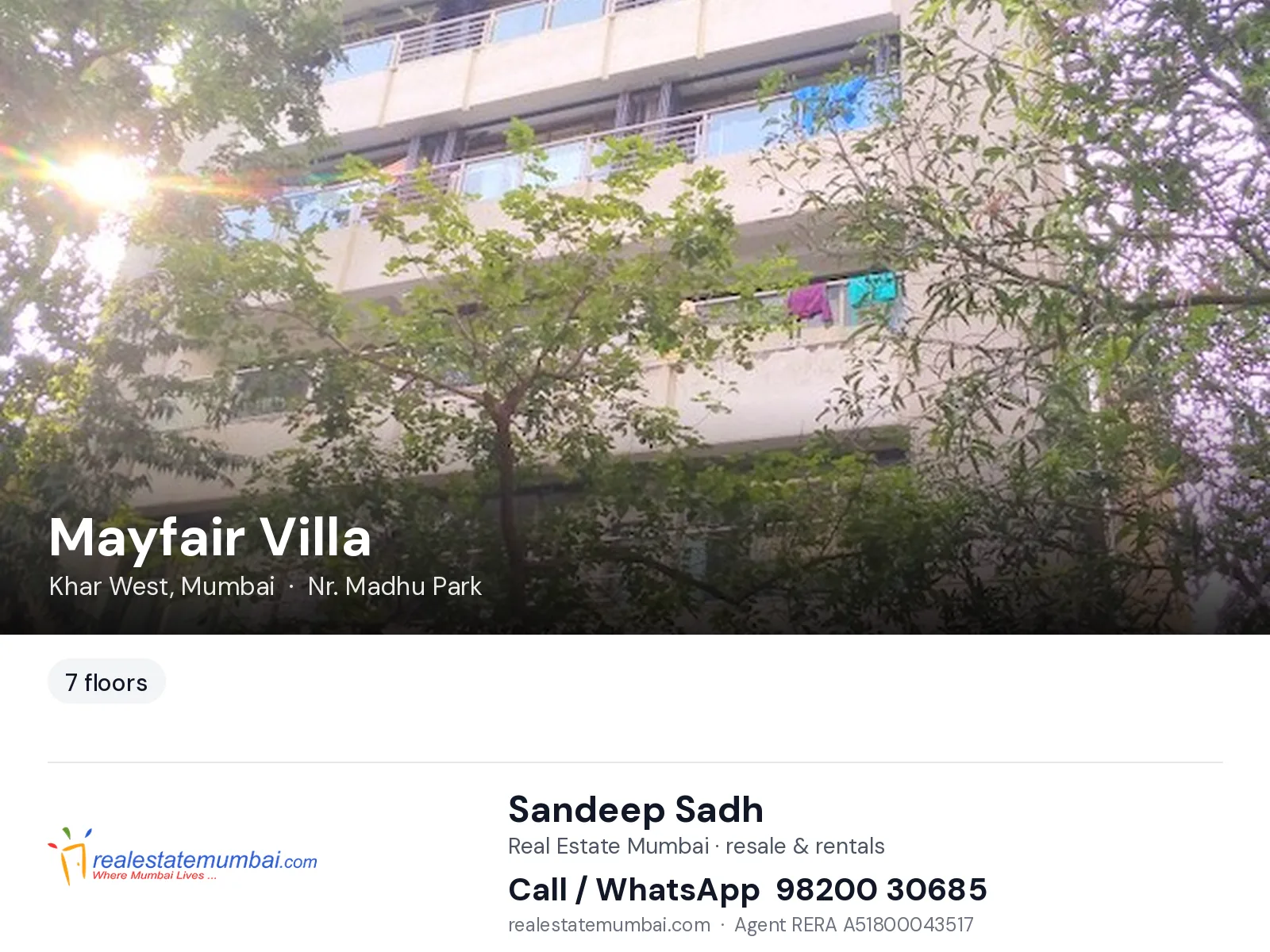 Mayfair Villa, Khar West, Mumbai — flats | Real Estate Mumbai, Sandeep Sadh 98200 30685