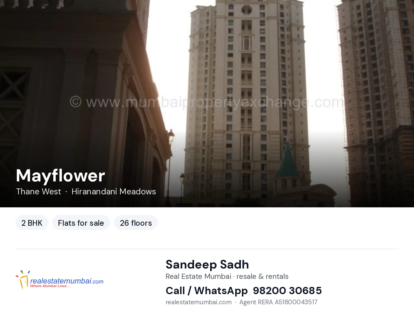 Mayflower, Thane West — 2 BHK flats for sale | Real Estate Mumbai, Sandeep Sadh 98200 30685