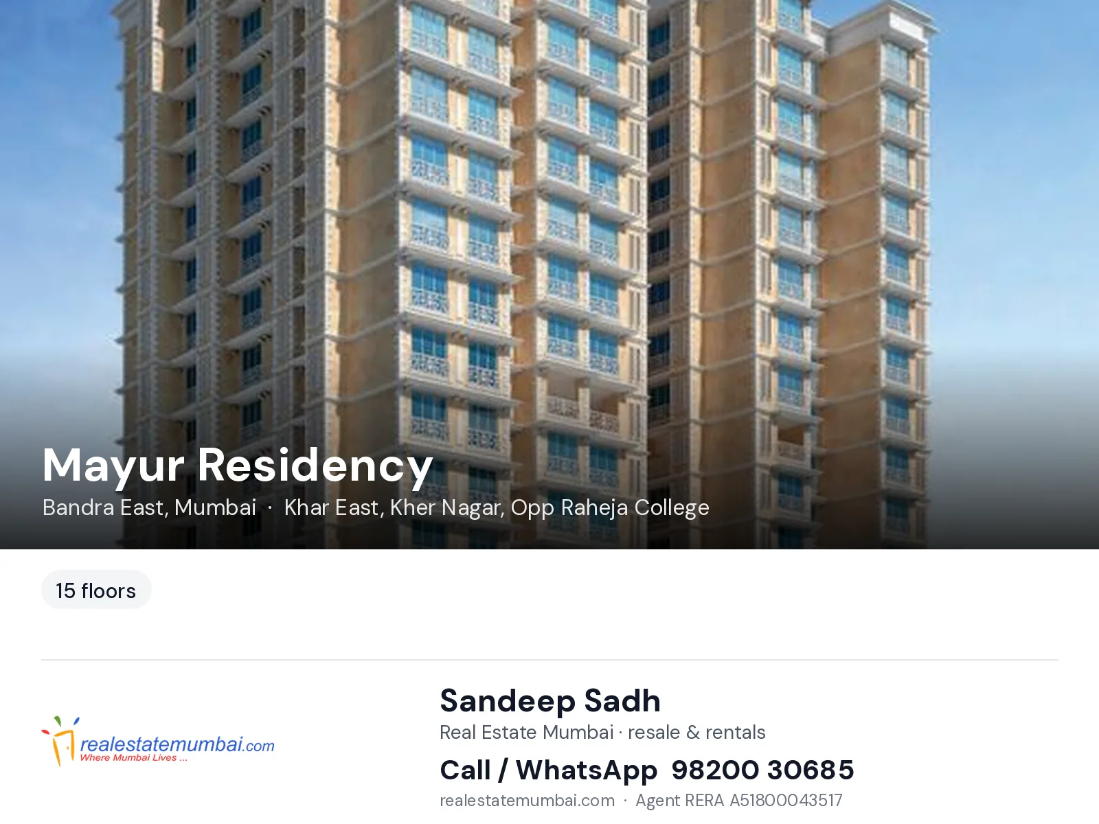Mayur Residency, Bandra East, Mumbai — flats | Real Estate Mumbai, Sandeep Sadh 98200 30685