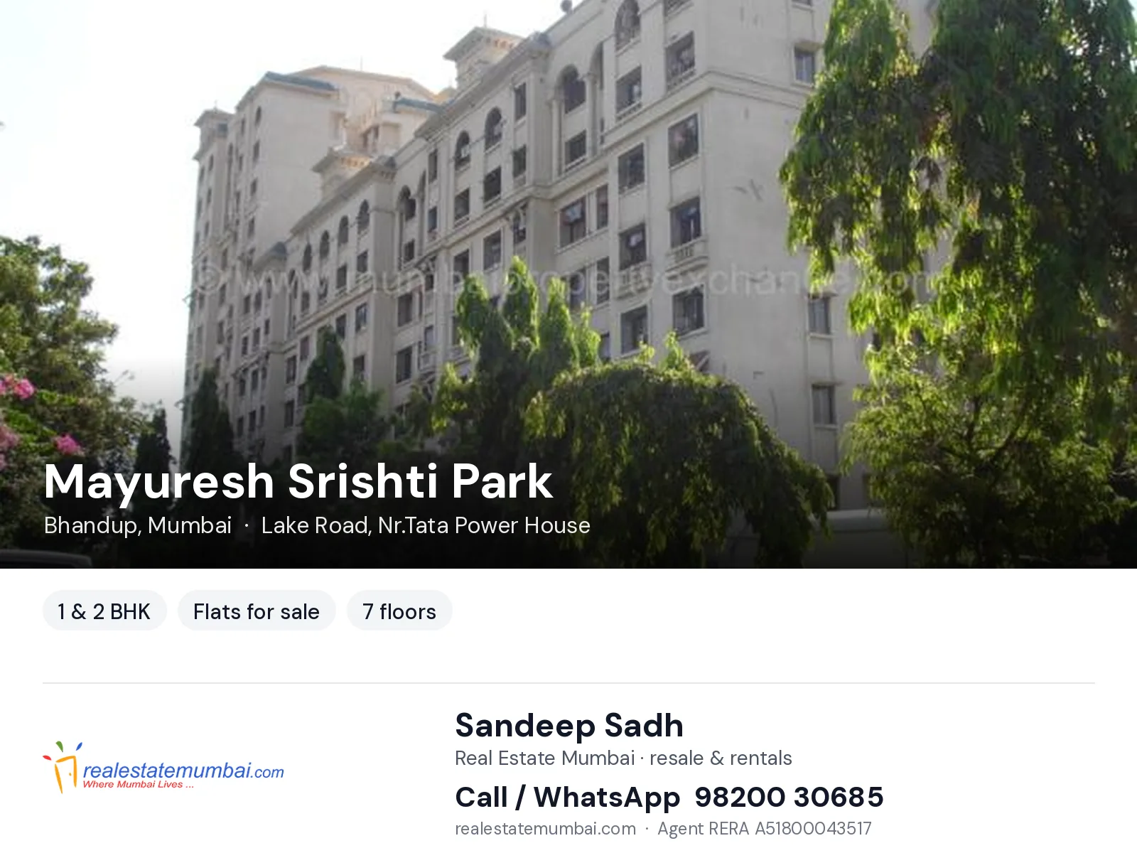 Mayuresh Srishti Park, Bhandup, Mumbai — 1 & 2 BHK flats for sale | Real Estate Mumbai, Sandeep Sadh 98200 30685