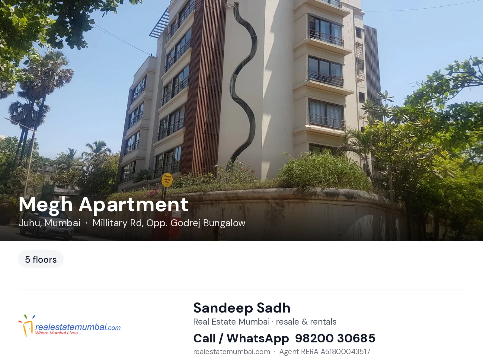 Megh Apartment, Juhu, Mumbai — flats | Real Estate Mumbai, Sandeep Sadh 98200 30685