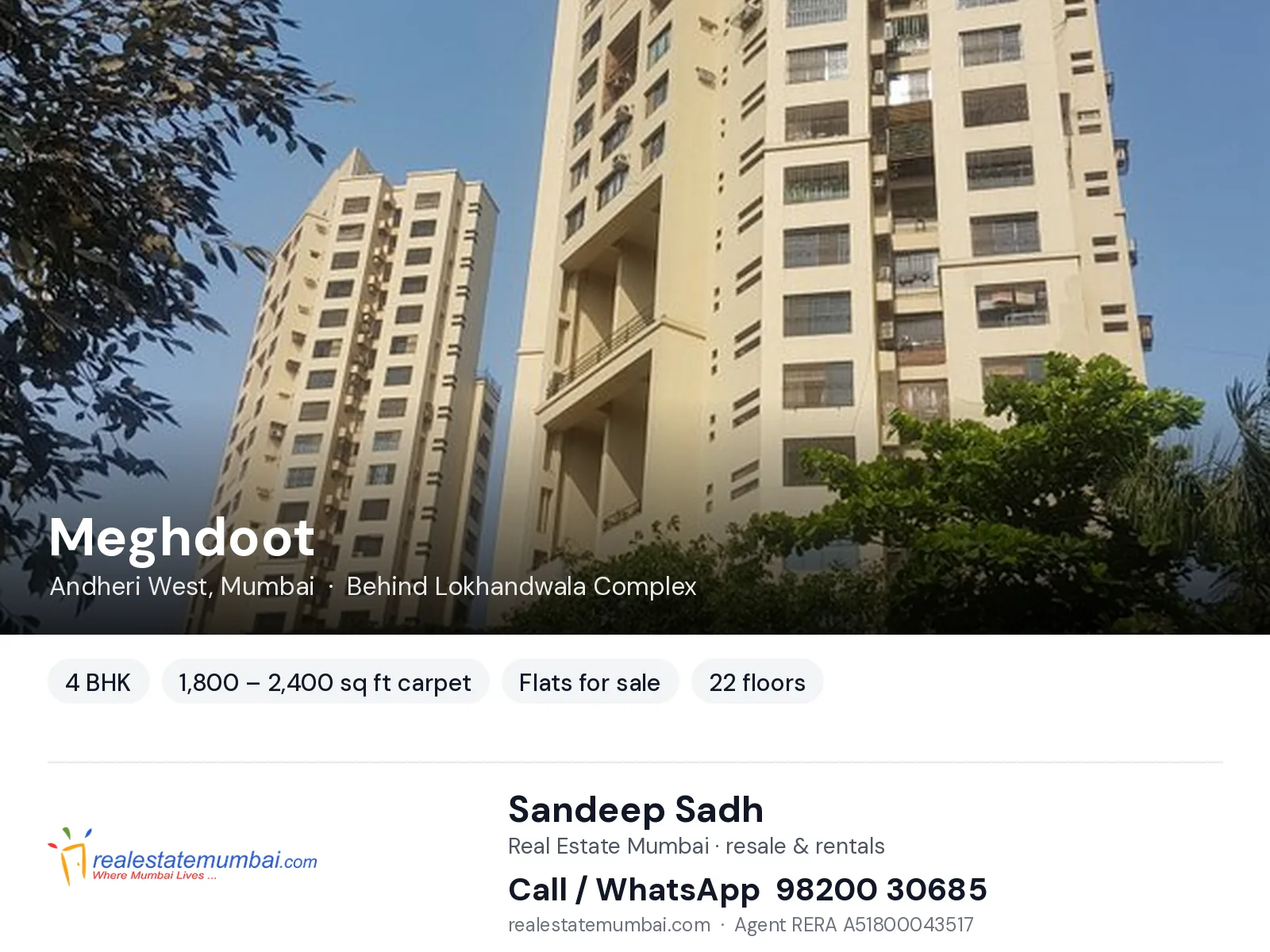 Meghdoot, Andheri West, Mumbai — 4 BHK flats for sale | Real Estate Mumbai, Sandeep Sadh 98200 30685
